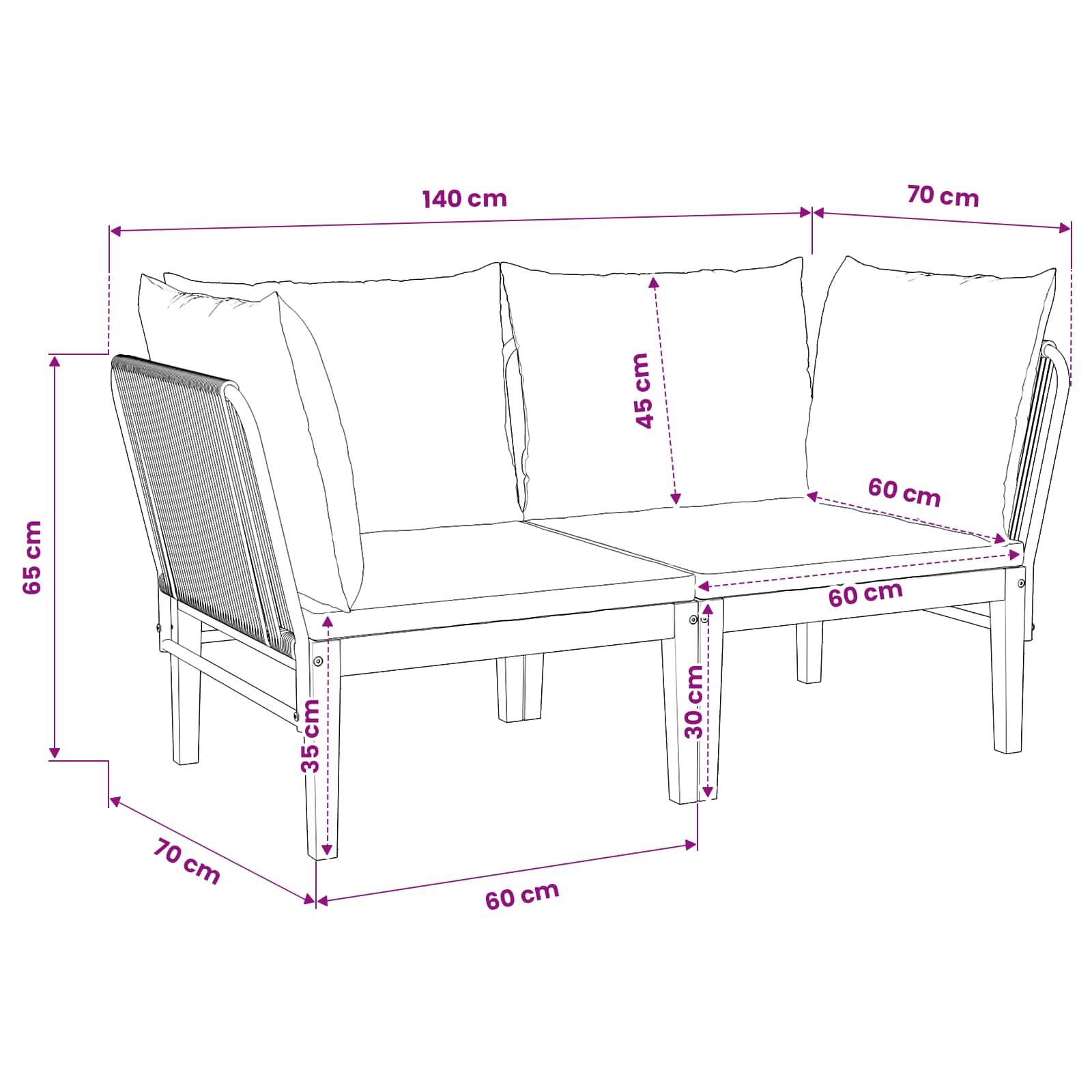 vidaXL 2 pcs Massives Akazienholz & Seil Natur