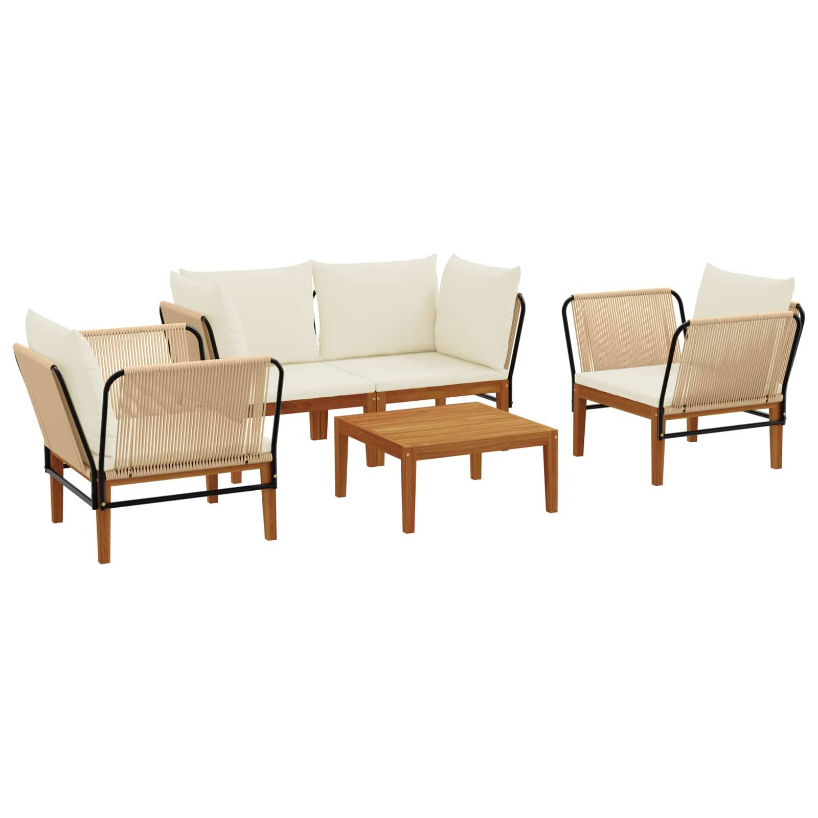 vidaXL 5 pcs Massives Akazienholz & Seil Natur