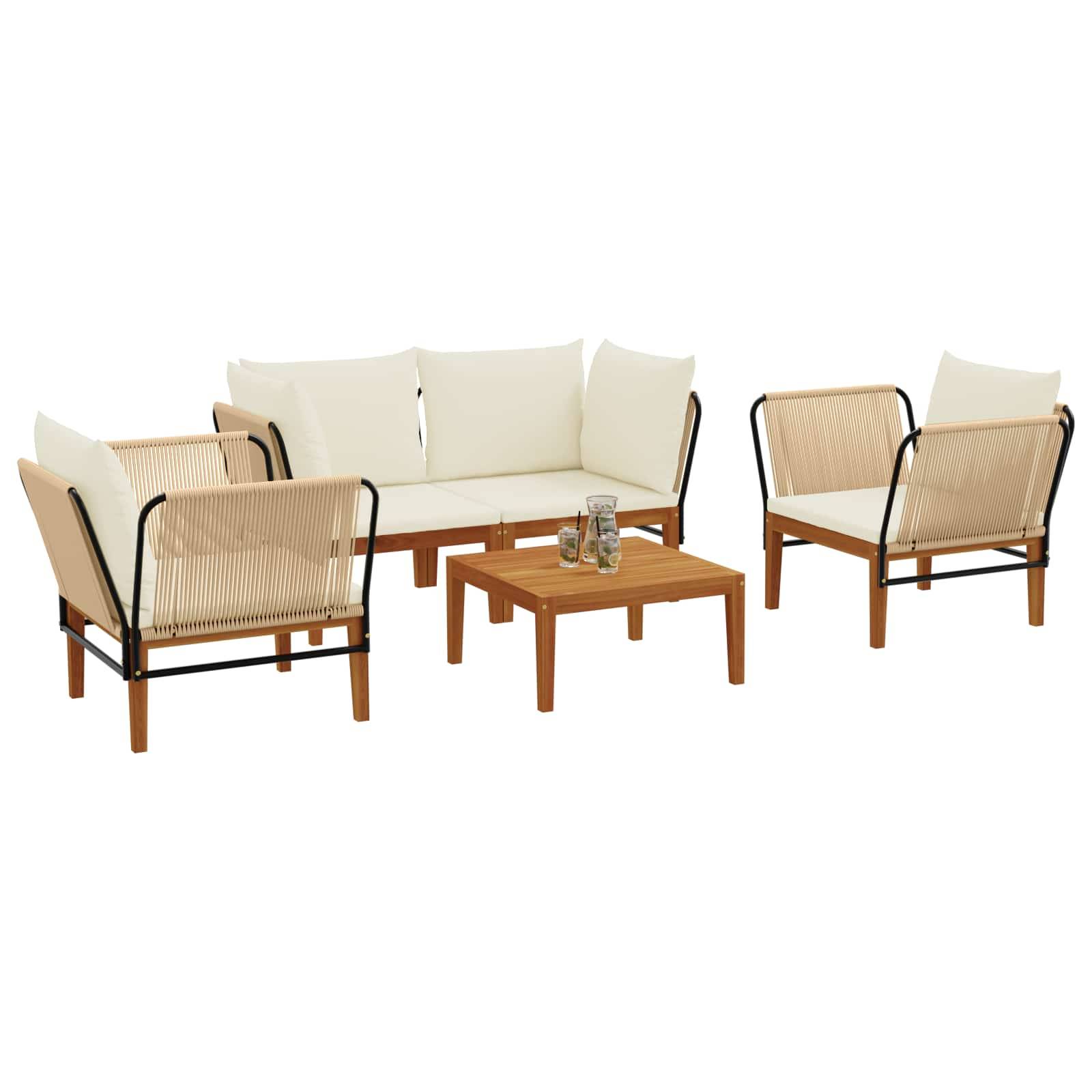 vidaXL 5 pcs Massives Akazienholz & Seil Natur