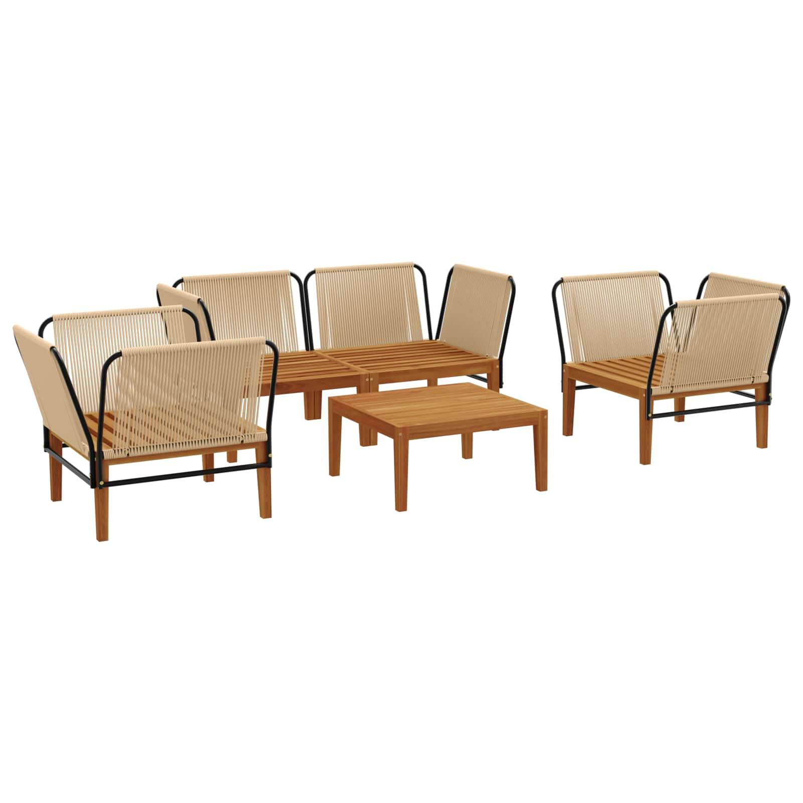 vidaXL 5 pcs Massives Akazienholz & Seil Natur
