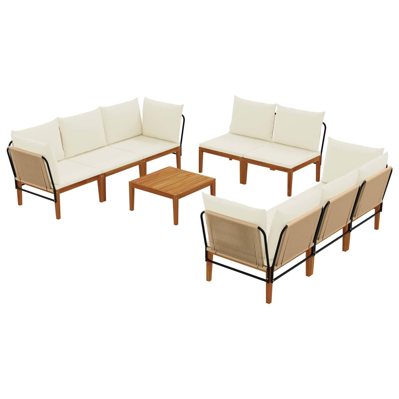 vidaXL 9 pcs Massives Akazienholz & Seil Natur