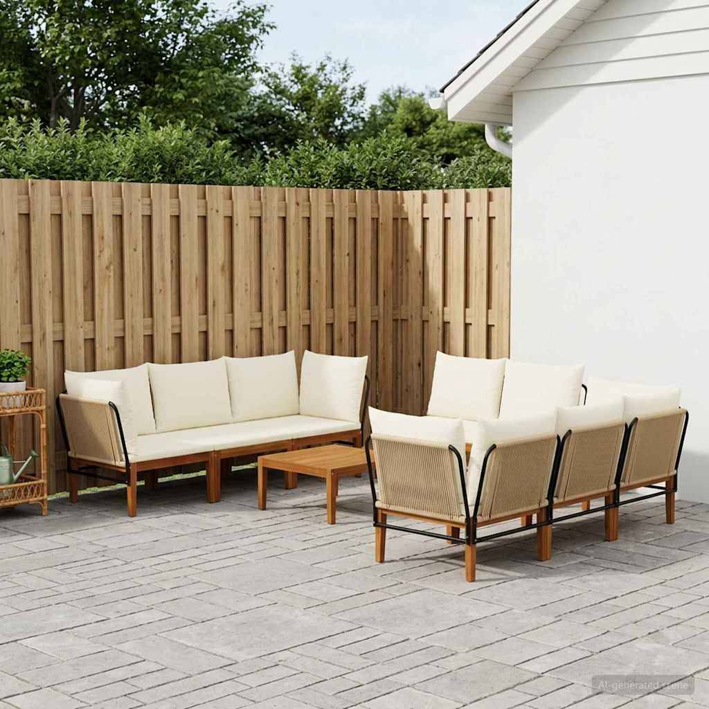 vidaXL 9 pcs Massives Akazienholz & Seil Natur
