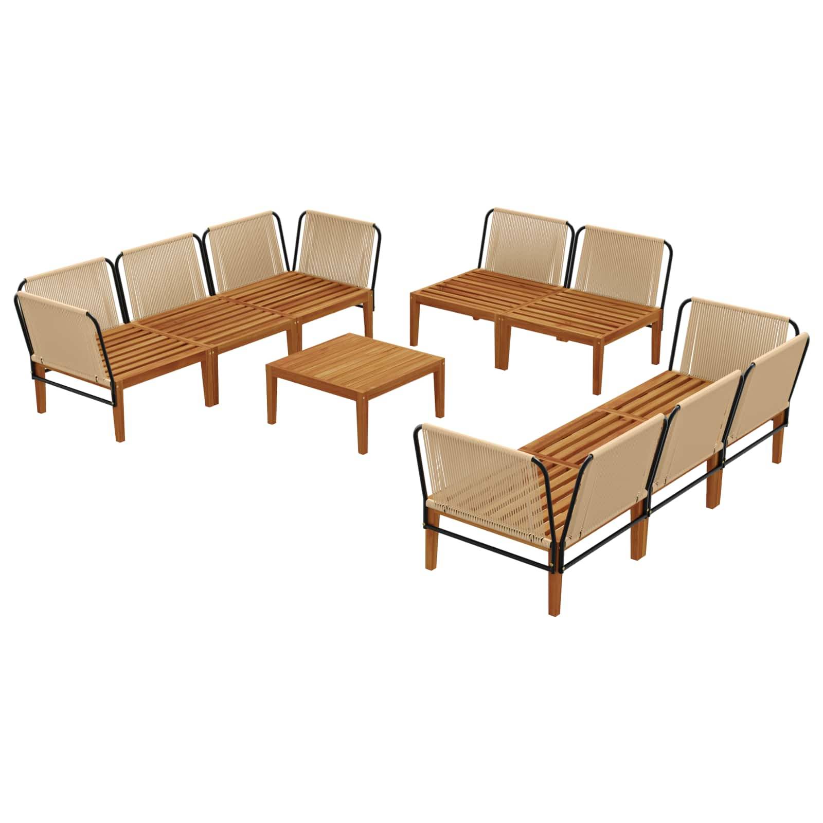 vidaXL 9 pcs Massives Akazienholz & Seil Natur