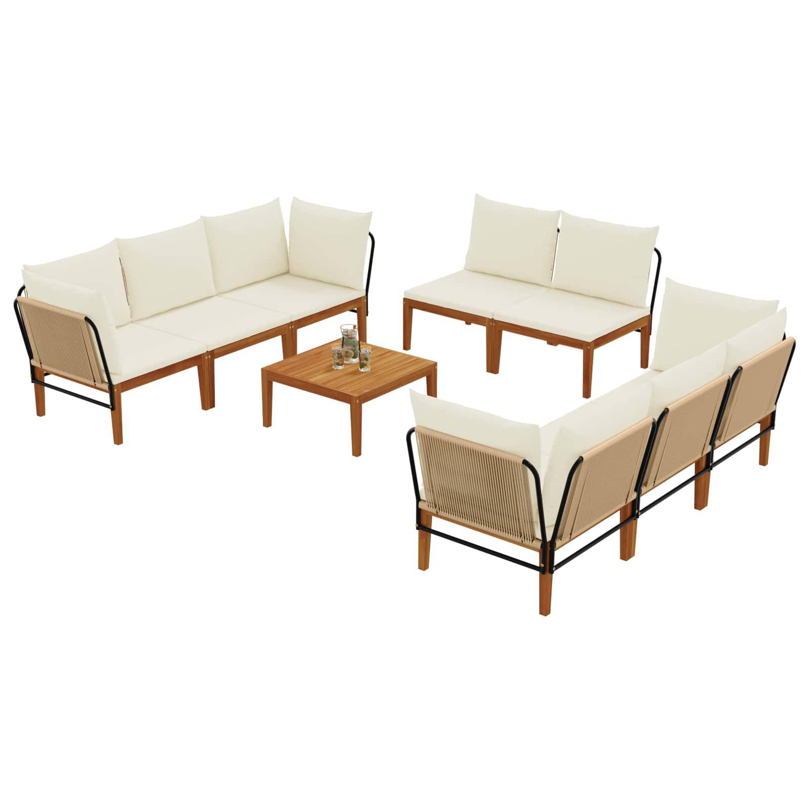 vidaXL 9 pcs Massives Akazienholz & Seil Natur