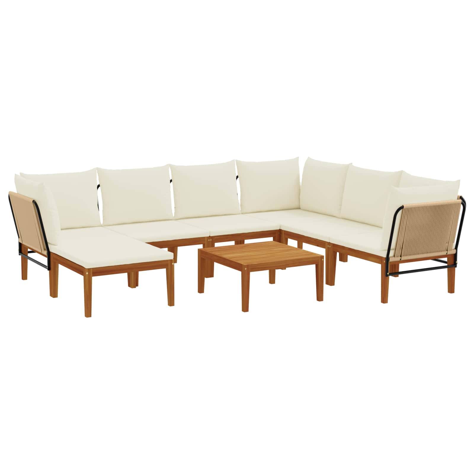 vidaXL 8 pcs Massives Akazienholz & Seil Natur