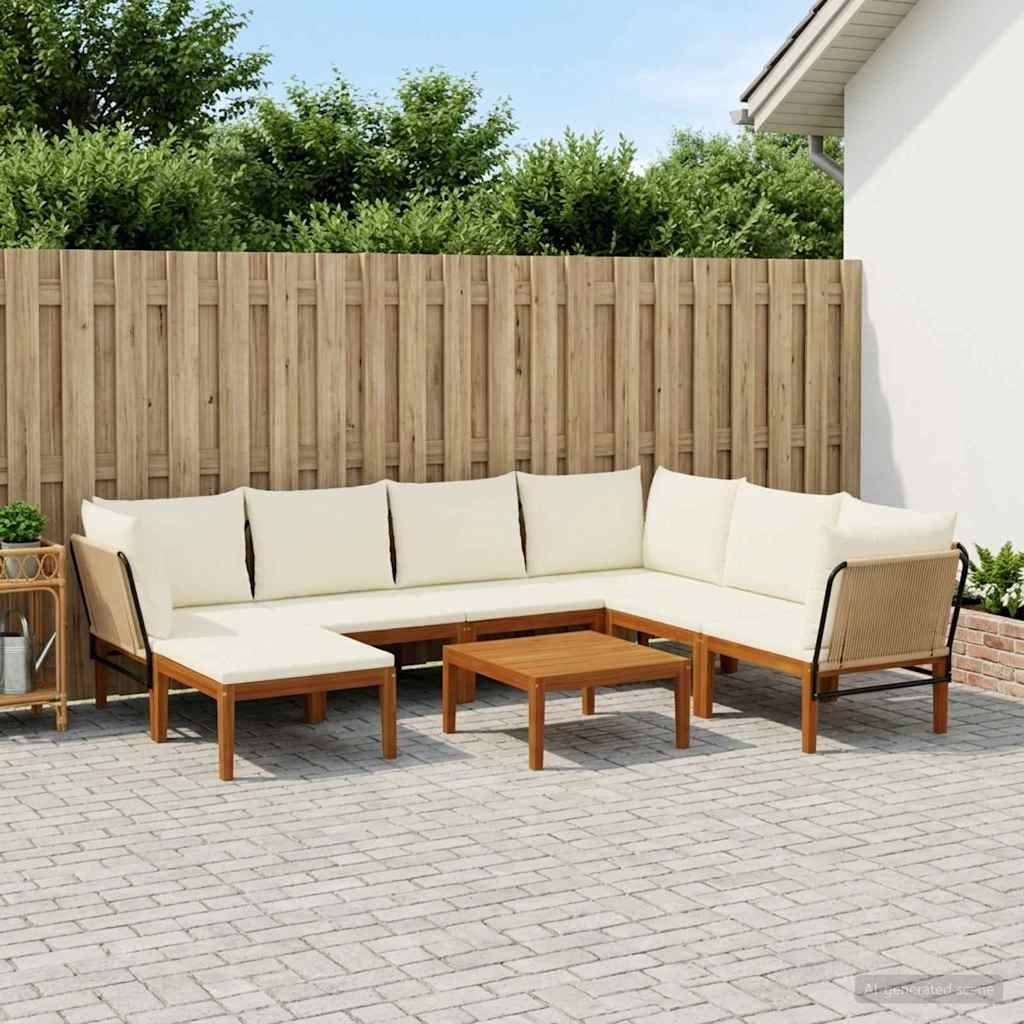 vidaXL 8 pcs Massives Akazienholz & Seil Natur