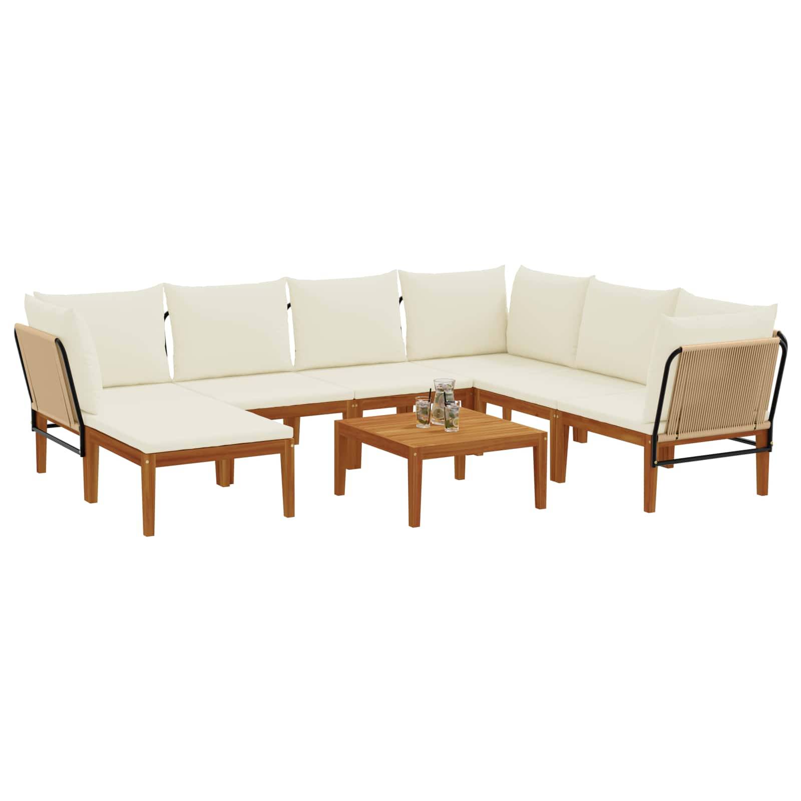 vidaXL 8 pcs Massives Akazienholz & Seil Natur