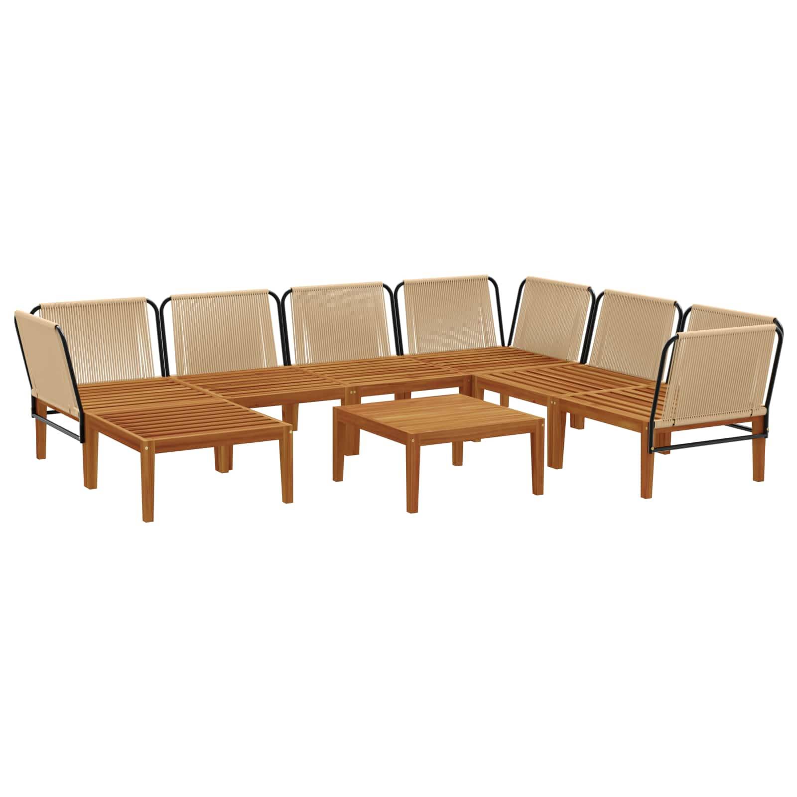 vidaXL 8 pcs Massives Akazienholz & Seil Natur