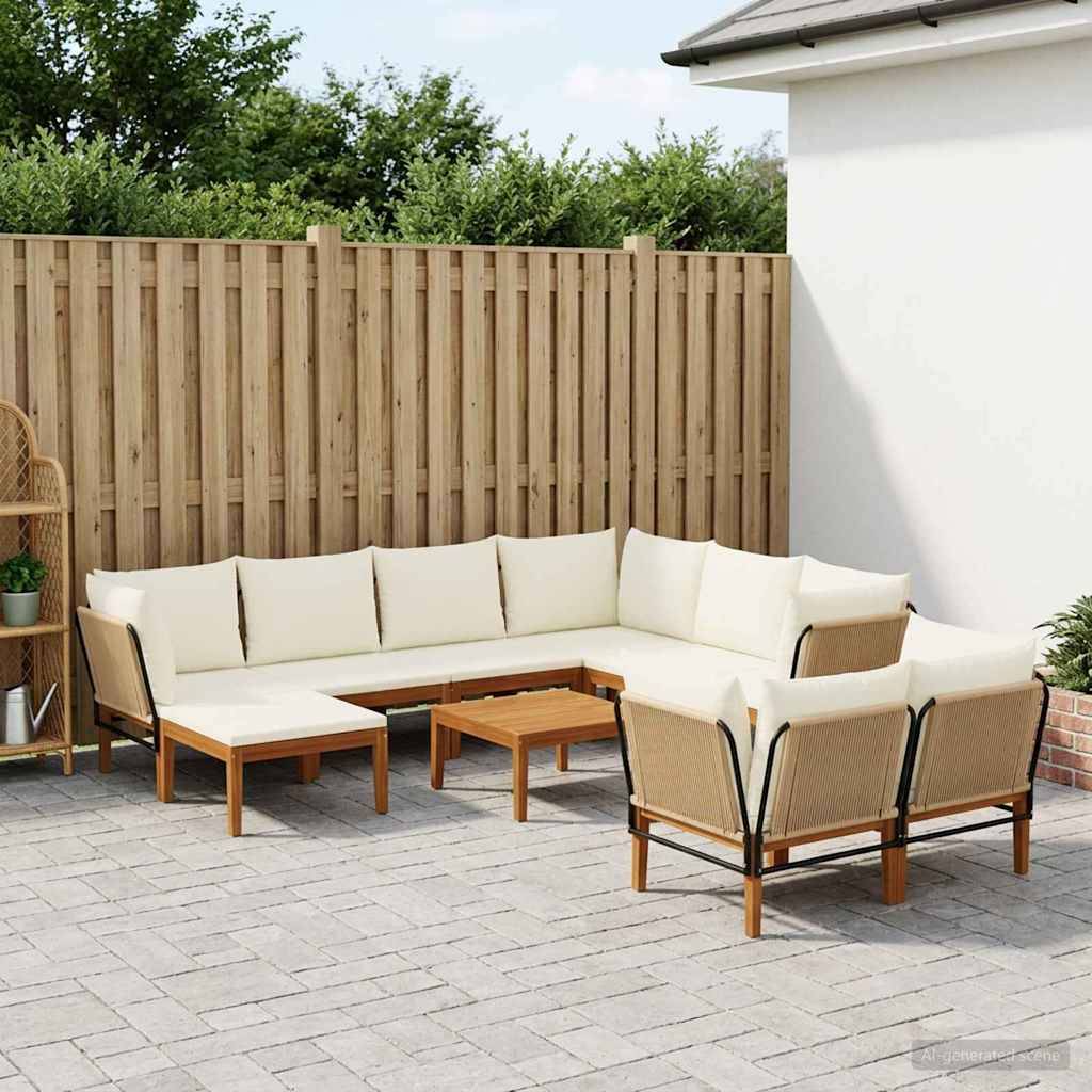 vidaXL 10 pcs Massives Akazienholz & Seil Natur