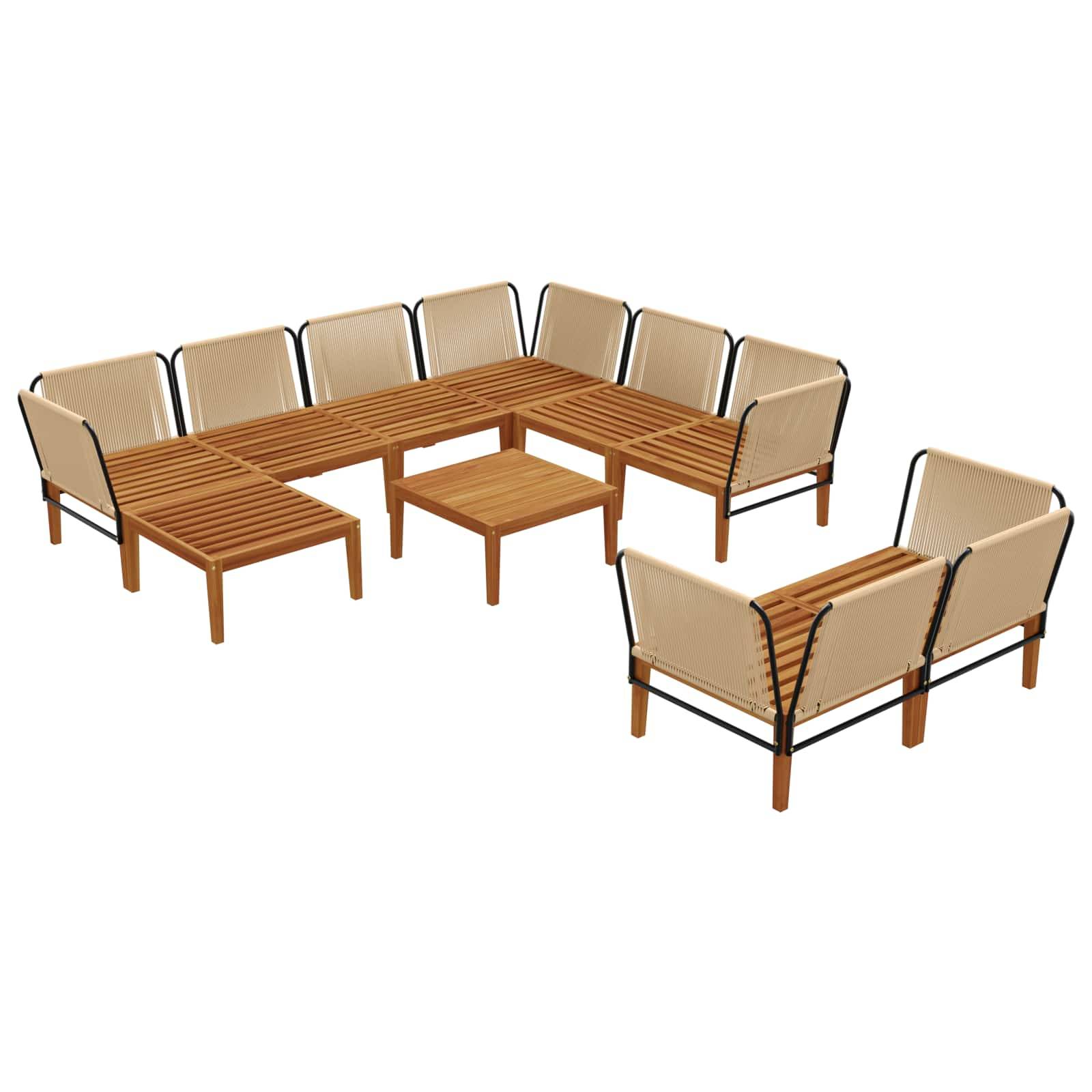vidaXL 10 pcs Massives Akazienholz & Seil Natur