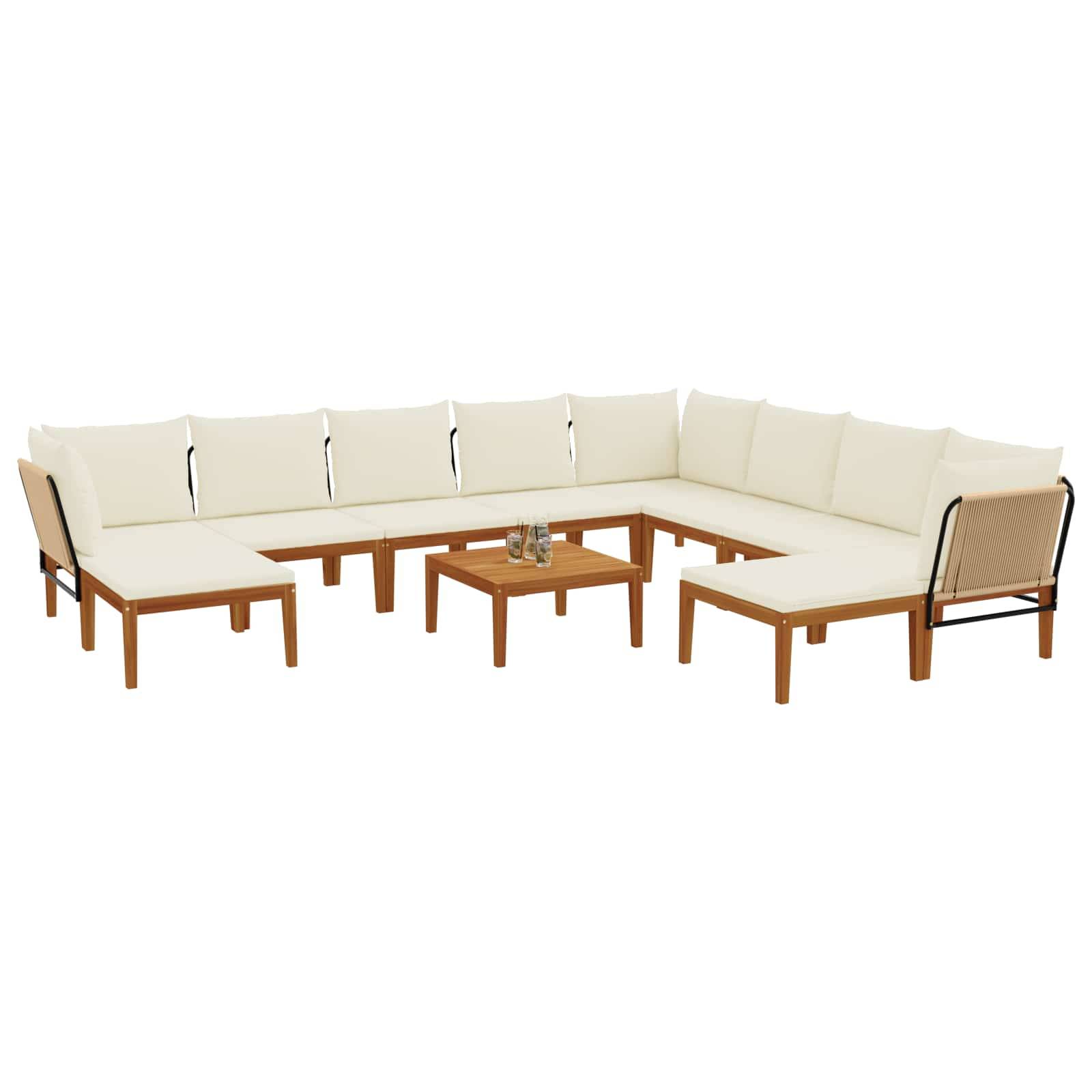 vidaXL 11 pcs Massives Akazienholz & Seil Natur