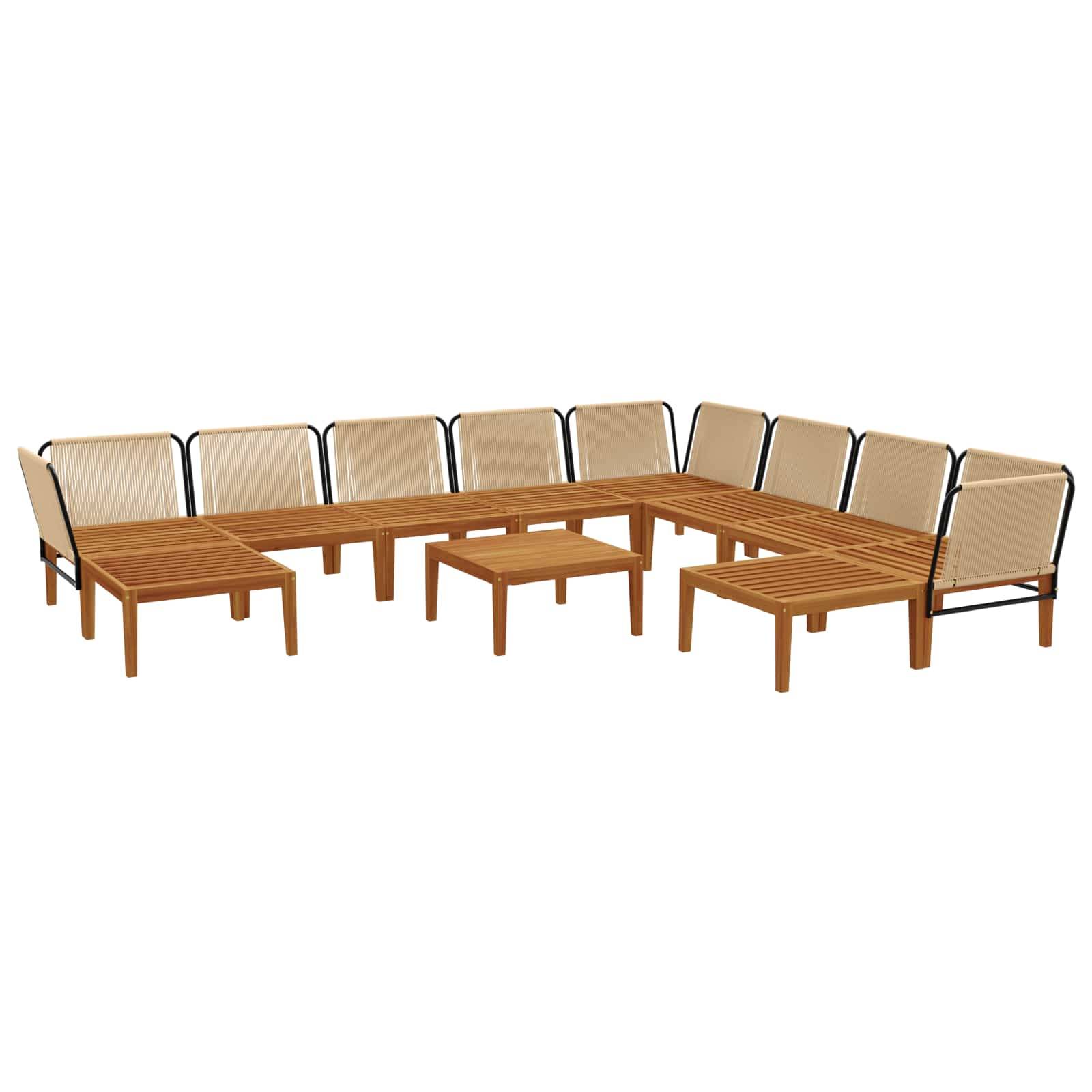vidaXL 11 pcs Massives Akazienholz & Seil Natur