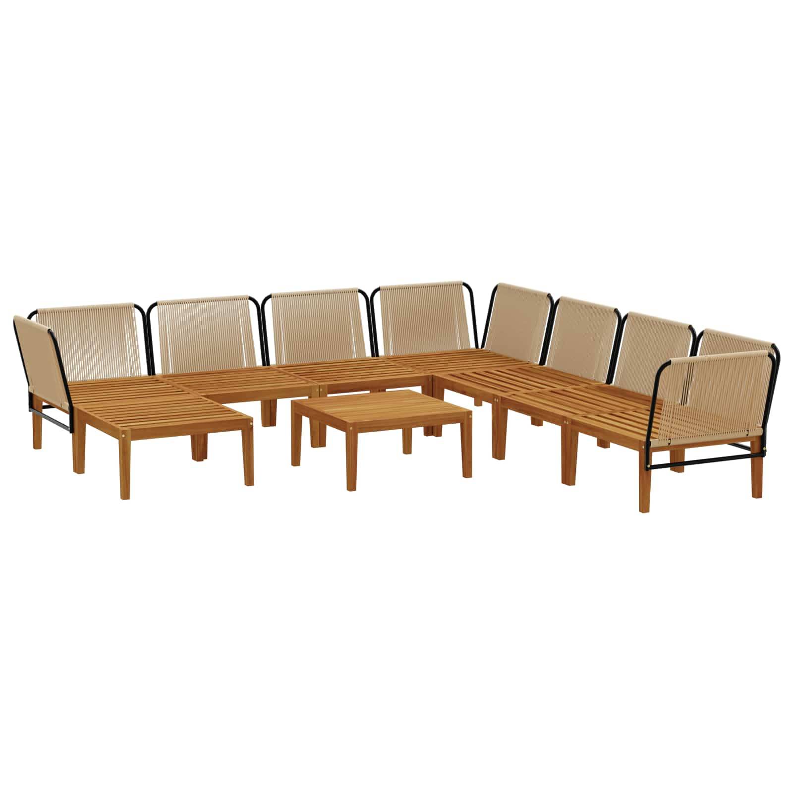 vidaXL 9 pcs Massives Akazienholz & Seil Natur