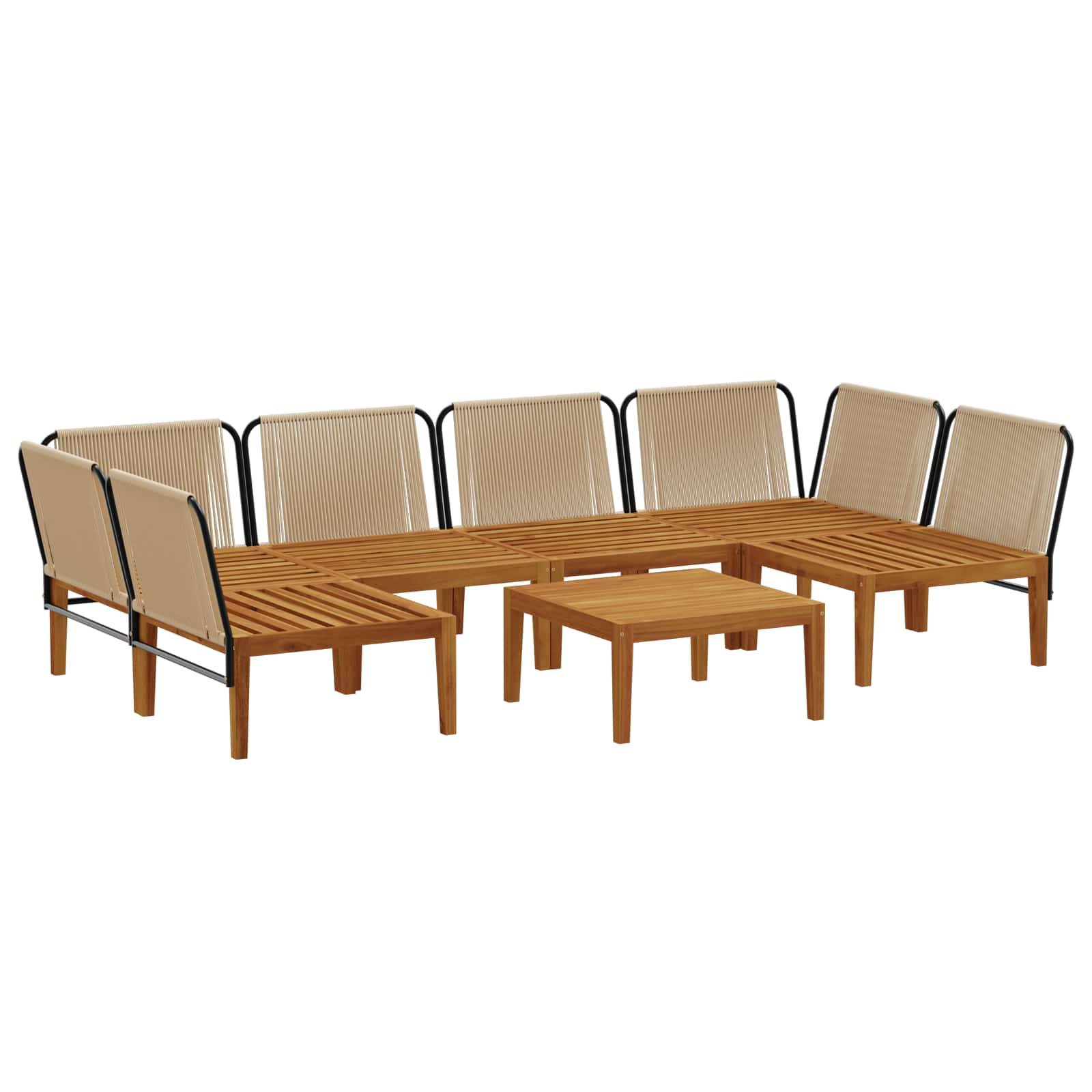 vidaXL 7 pcs Massives Akazienholz & Seil Natur