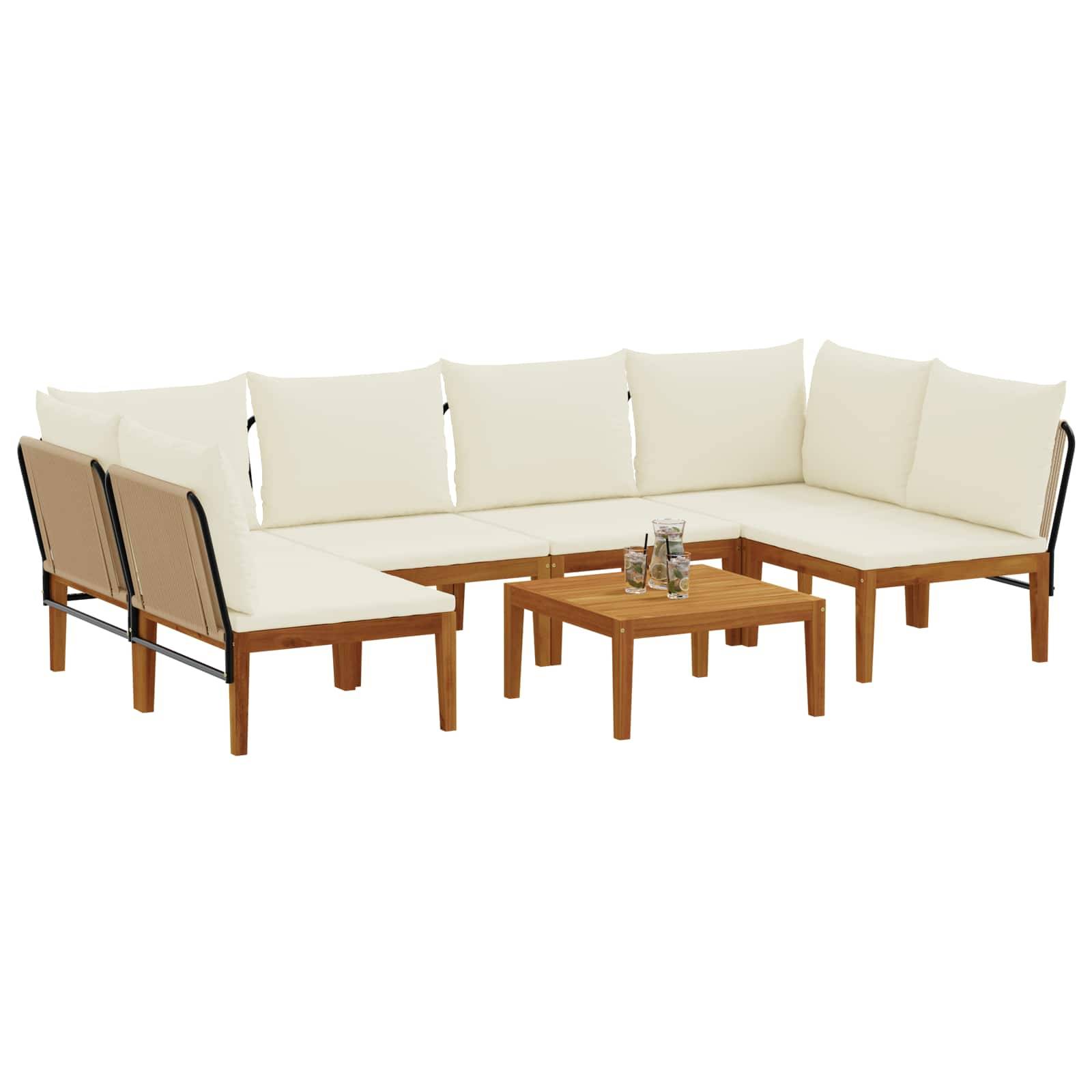 vidaXL 7 pcs Massives Akazienholz & Seil Natur