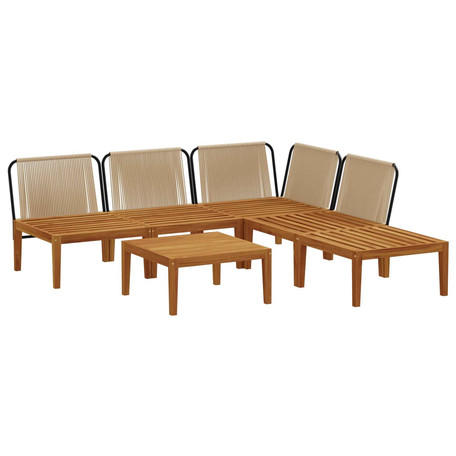 vidaXL 6 pcs Massives Akazienholz & Seil Natur