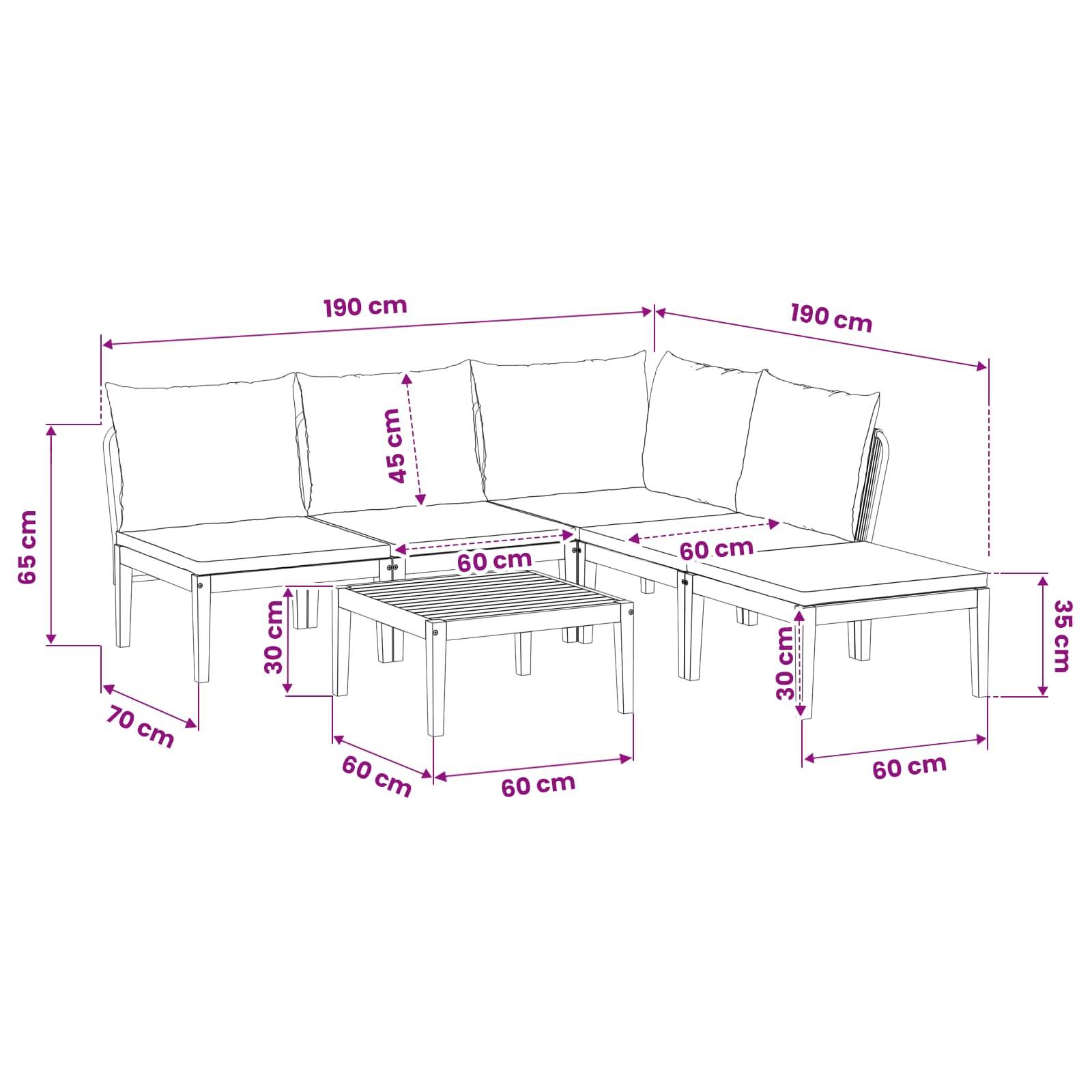 vidaXL 6 pcs Massives Akazienholz & Seil Natur