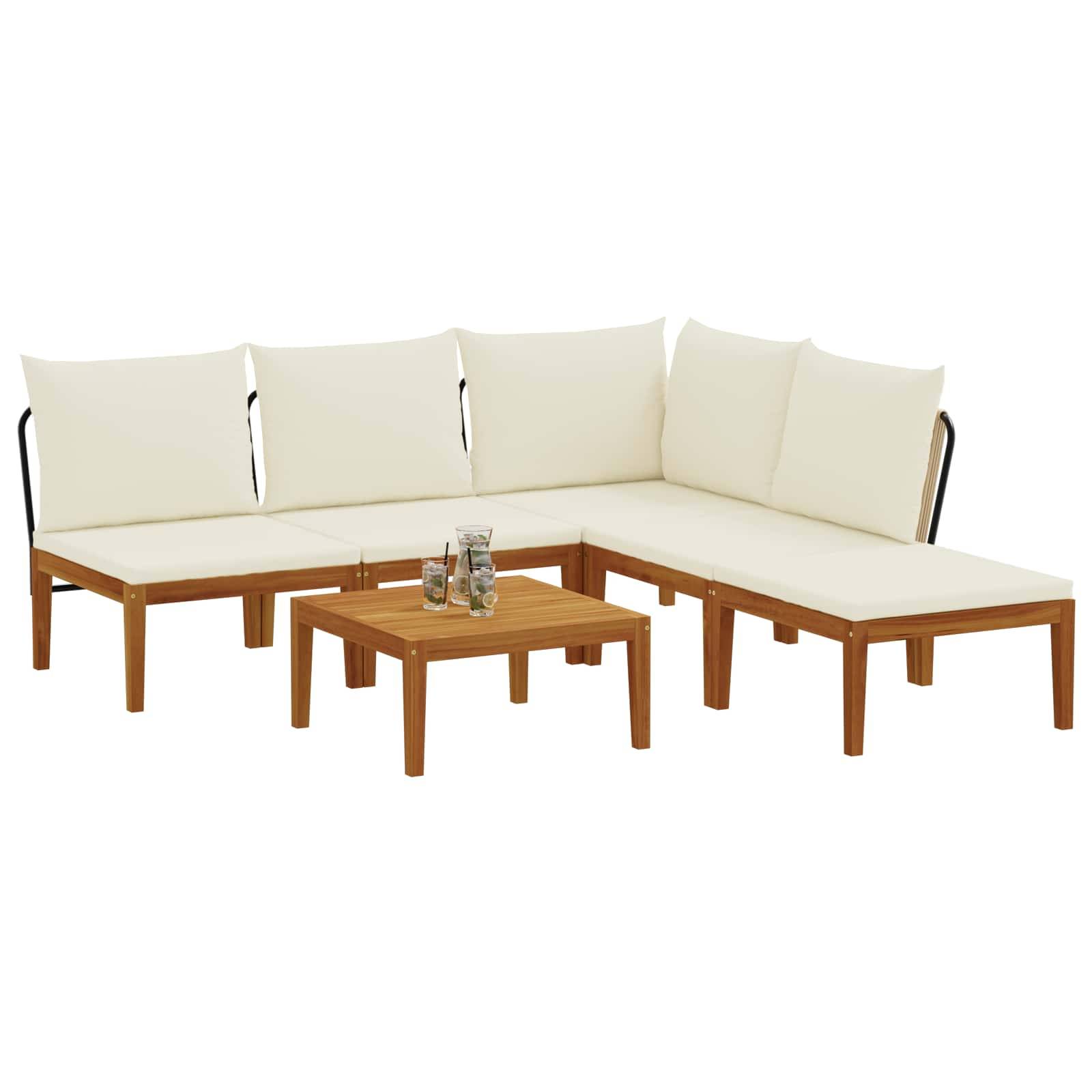 vidaXL 6 pcs Massives Akazienholz & Seil Natur