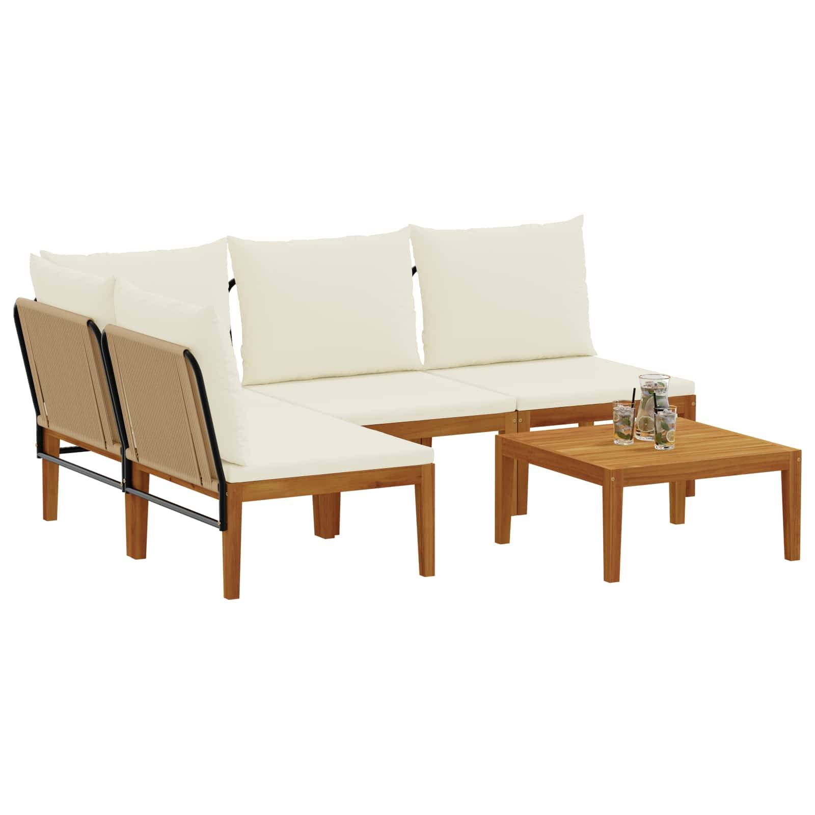 vidaXL 5 pcs Massives Akazienholz & Seil Natur