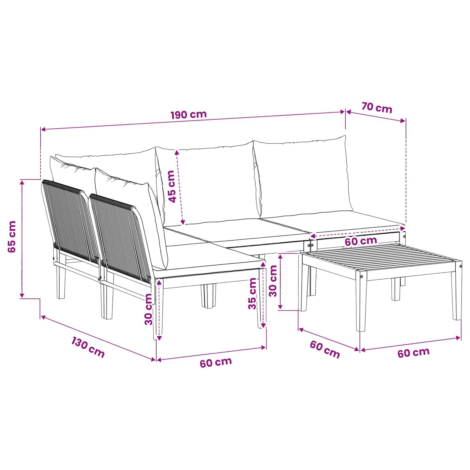 vidaXL 5 pcs Massives Akazienholz & Seil Natur