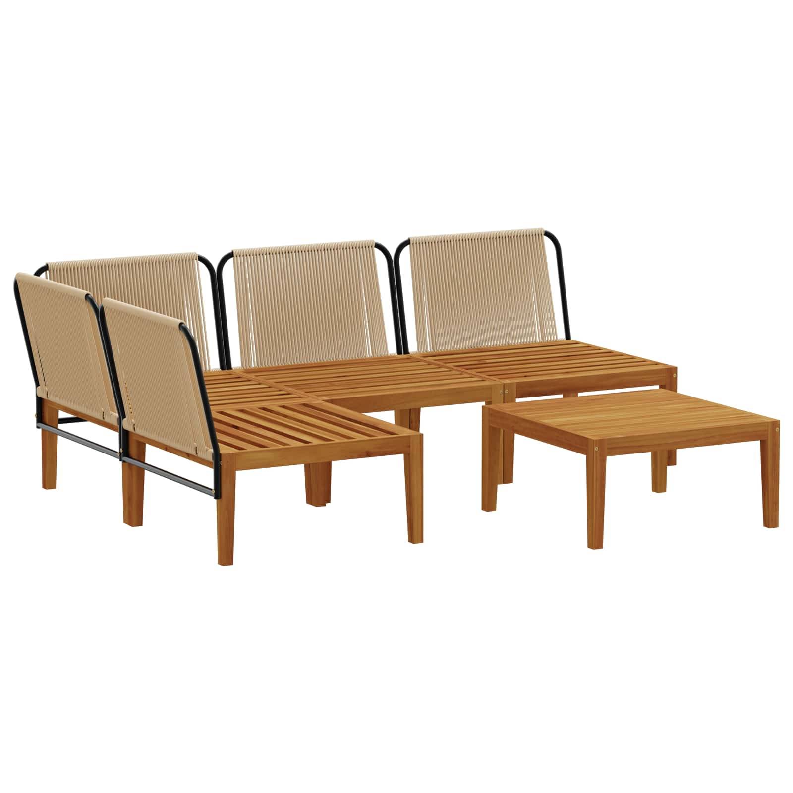 vidaXL 5 pcs Massives Akazienholz & Seil Natur
