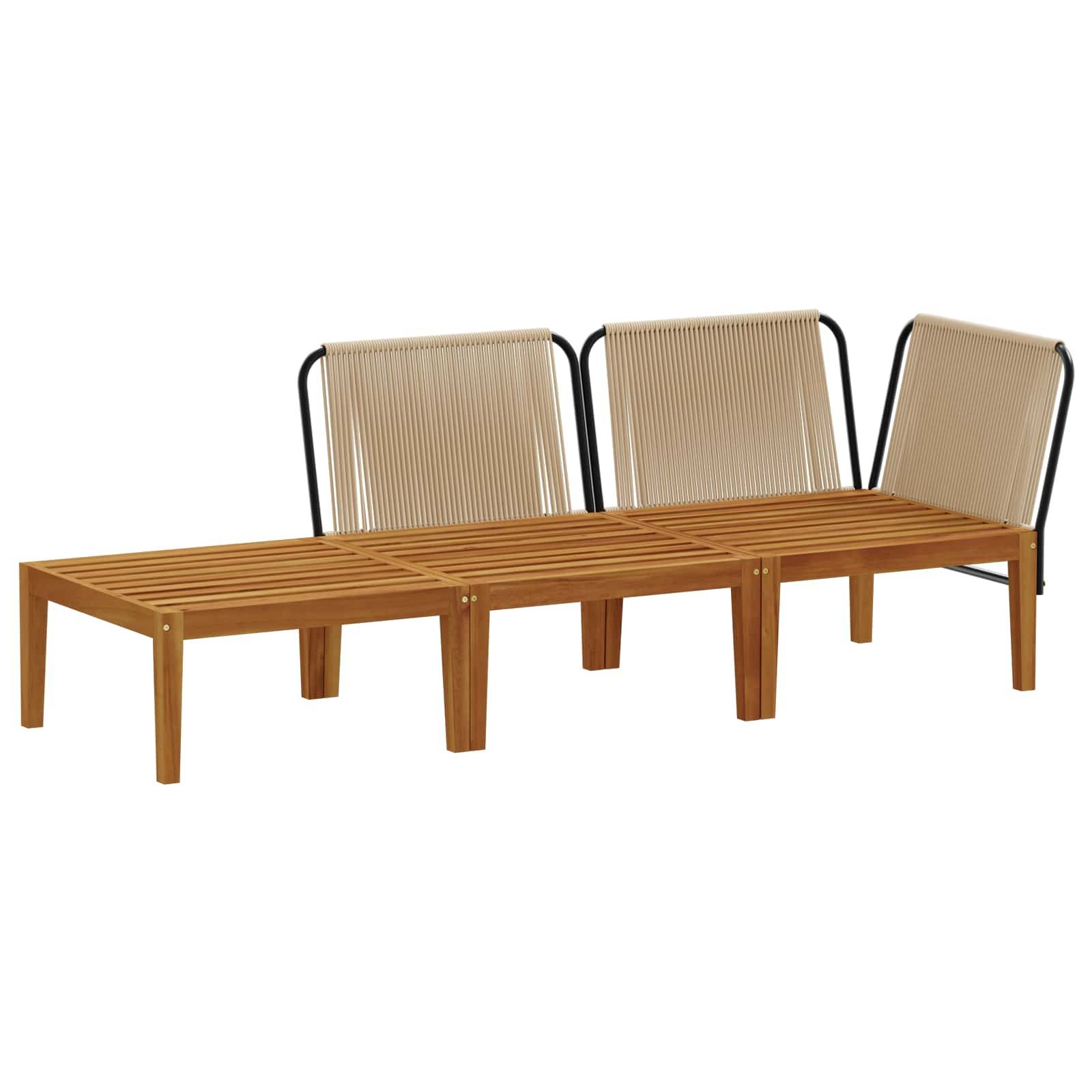 vidaXL 3 pcs Massives Akazienholz & Seil Natur