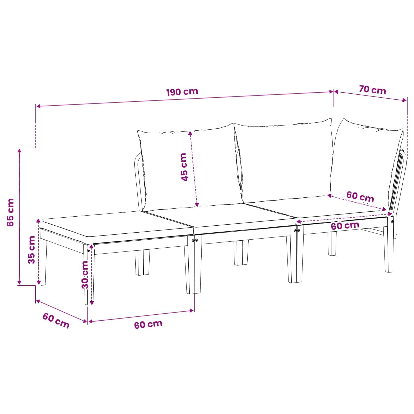 vidaXL 3 pcs Massives Akazienholz & Seil Natur