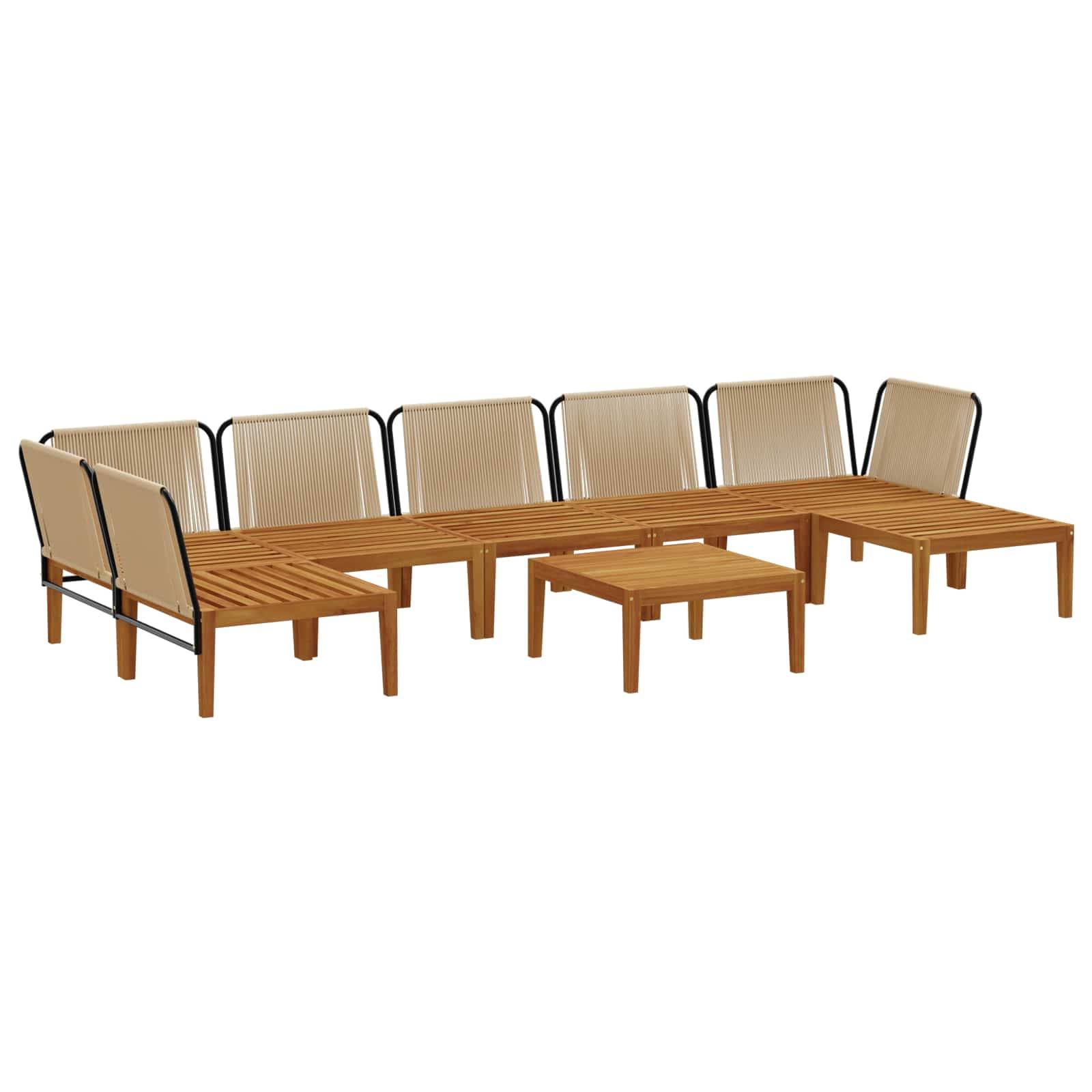 vidaXL 8 pcs Massives Akazienholz & Seil Natur