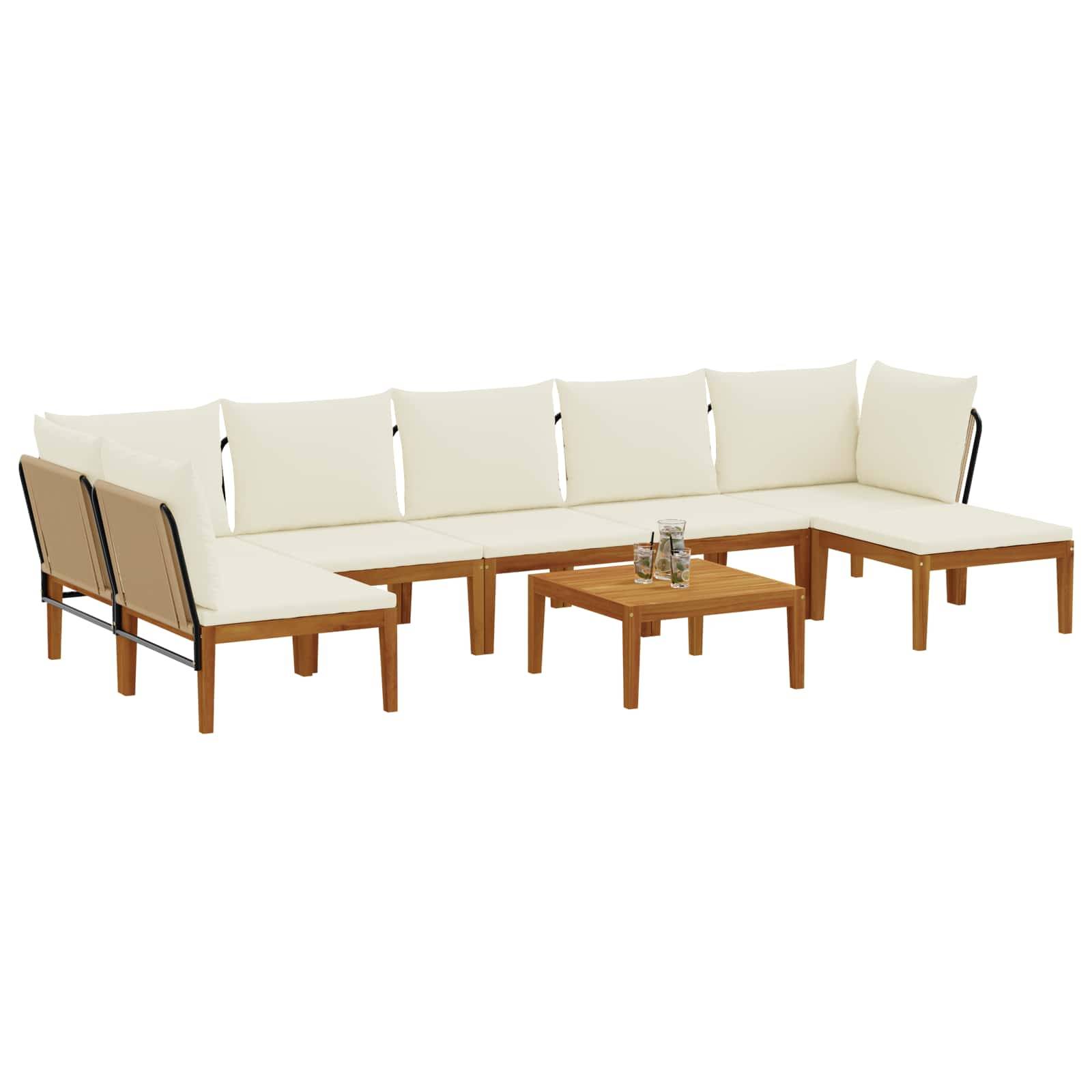 vidaXL 8 pcs Massives Akazienholz & Seil Natur