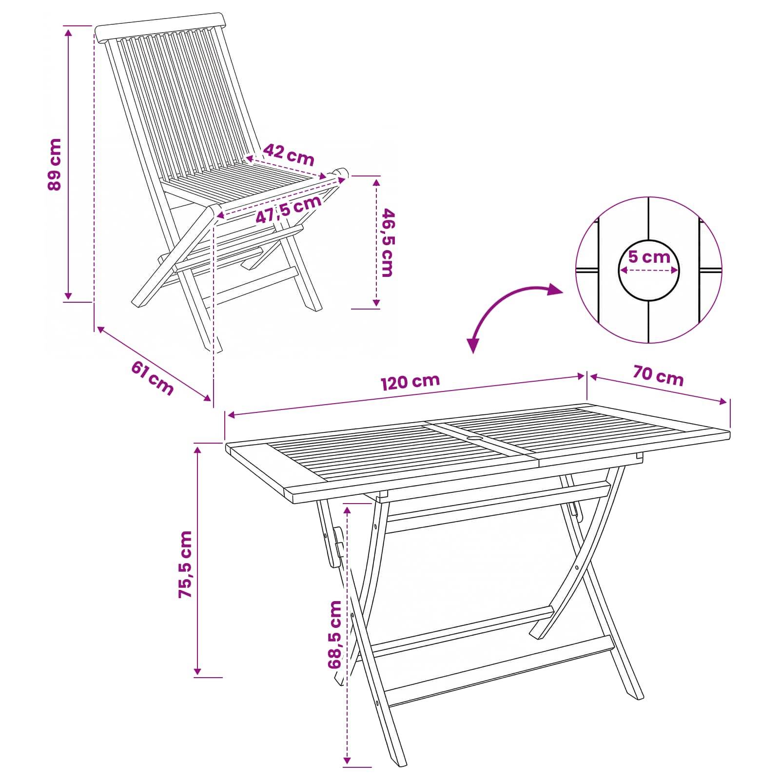 vidaXL Gartenmöbel Set 7 Stk. Natur Massivholz Teak
