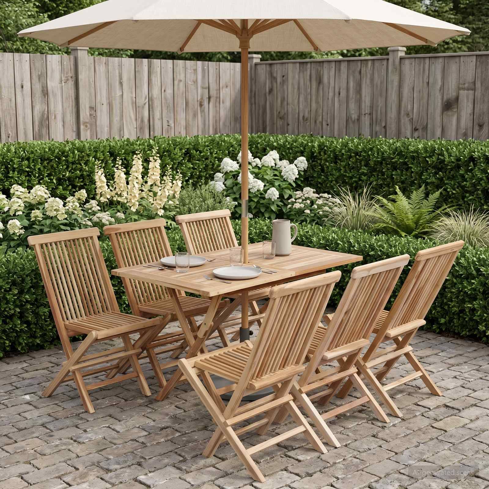 vidaXL Gartenmöbel Set 7 Stk. Natur Massivholz Teak