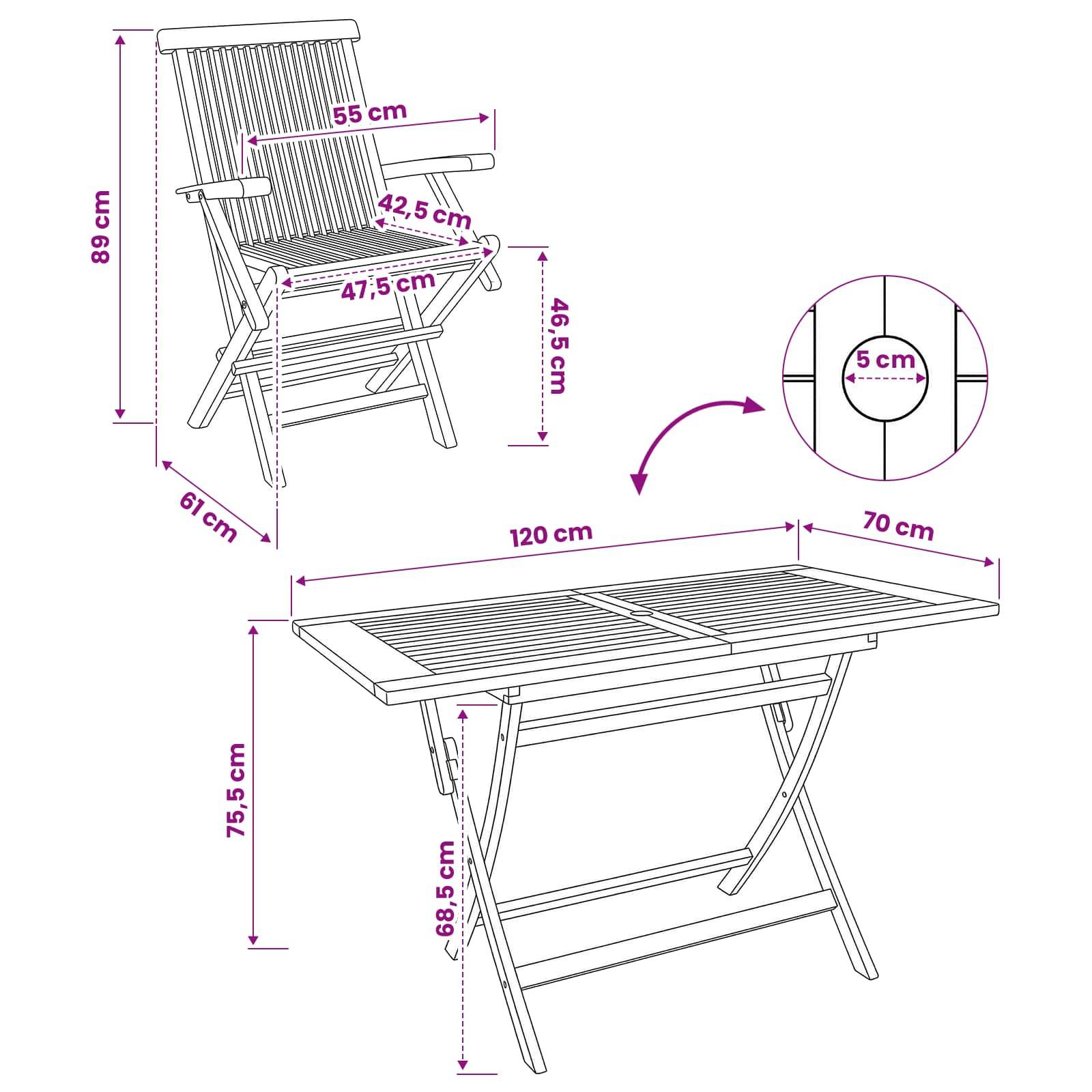vidaXL Gartenmöbel Set 5 Stk. Natur Massivholz Teak