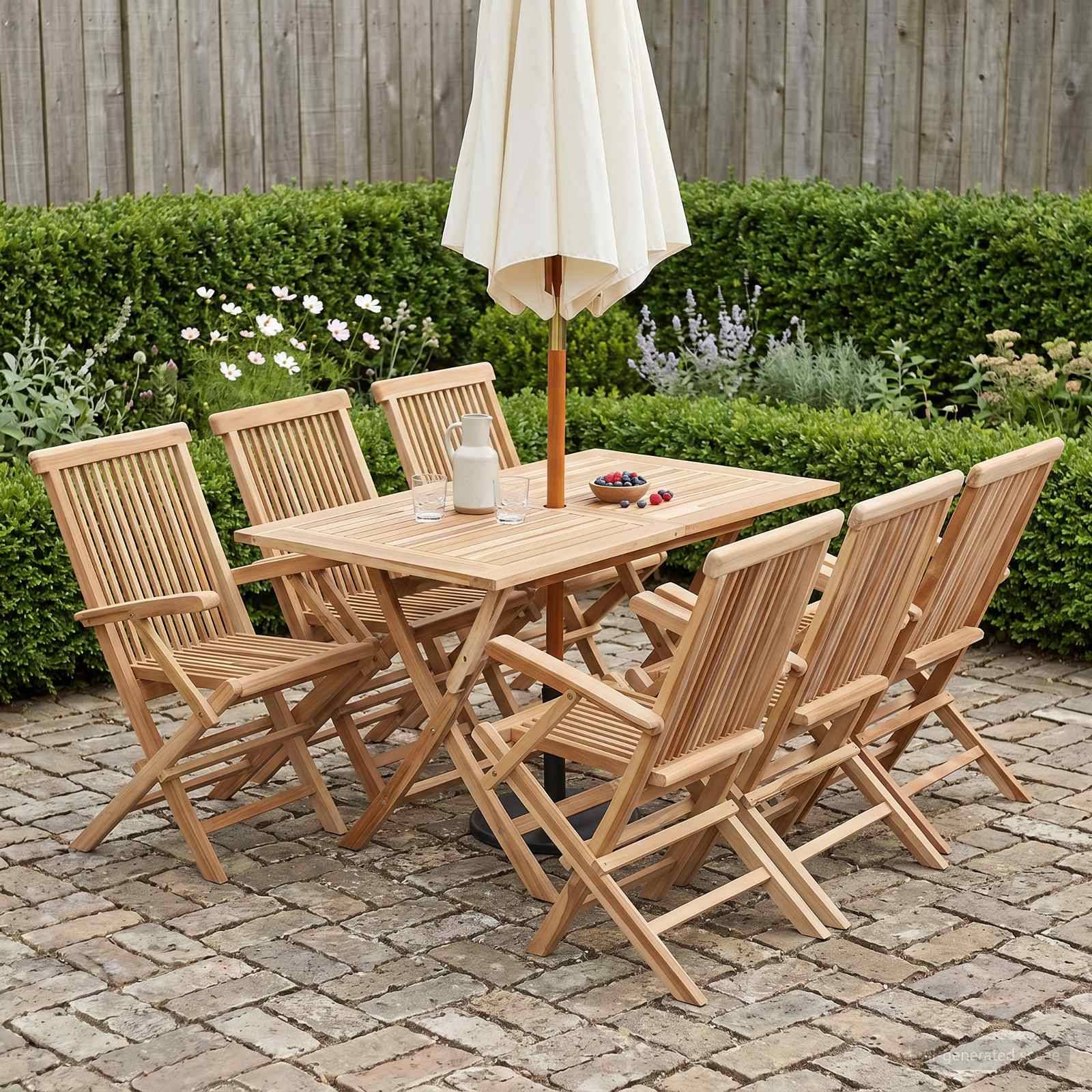 vidaXL Gartenmöbel Set 7 Stk. Natur Massivholz Teak