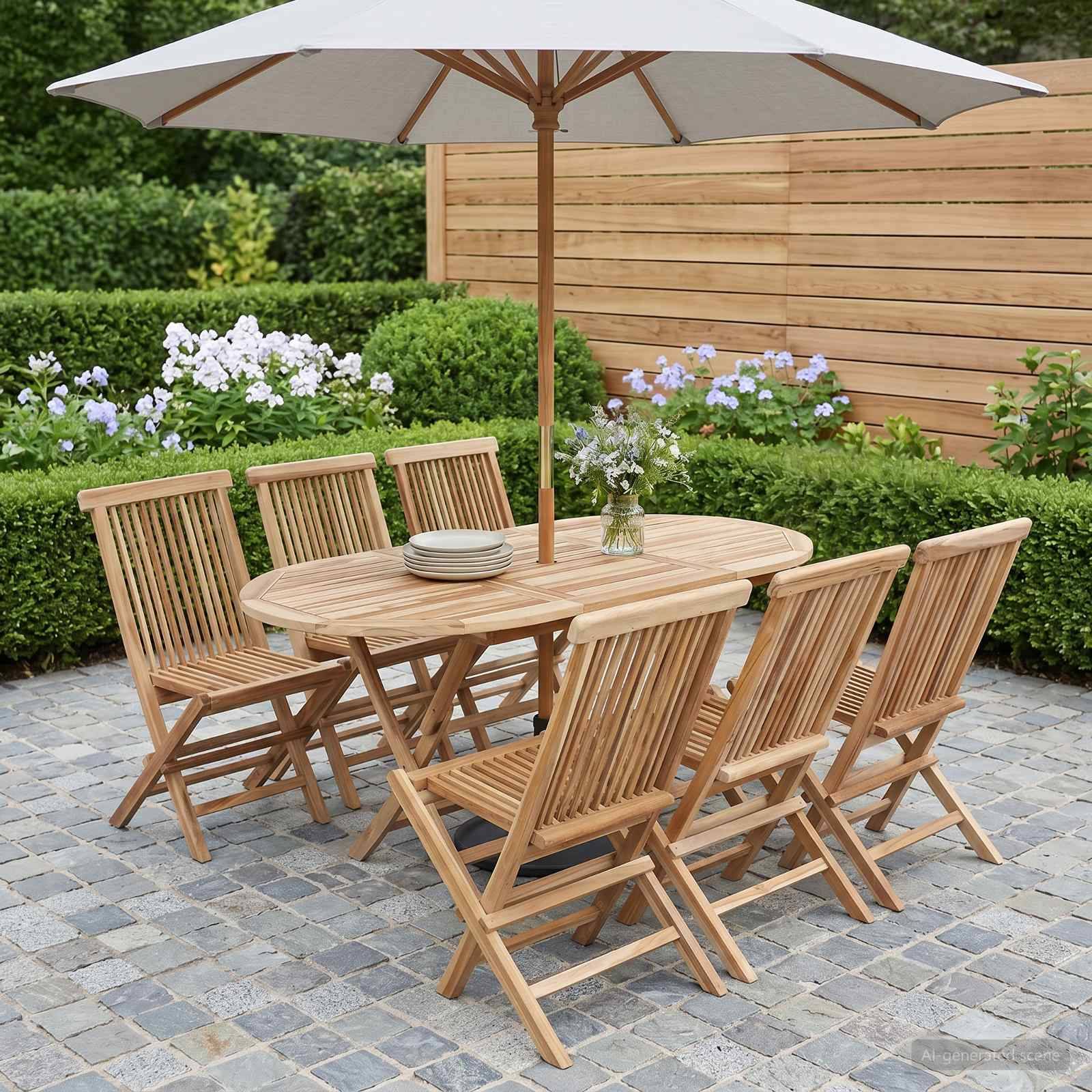 vidaXL Gartenmöbel Set 7 Stk. Natur Massivholz Teak