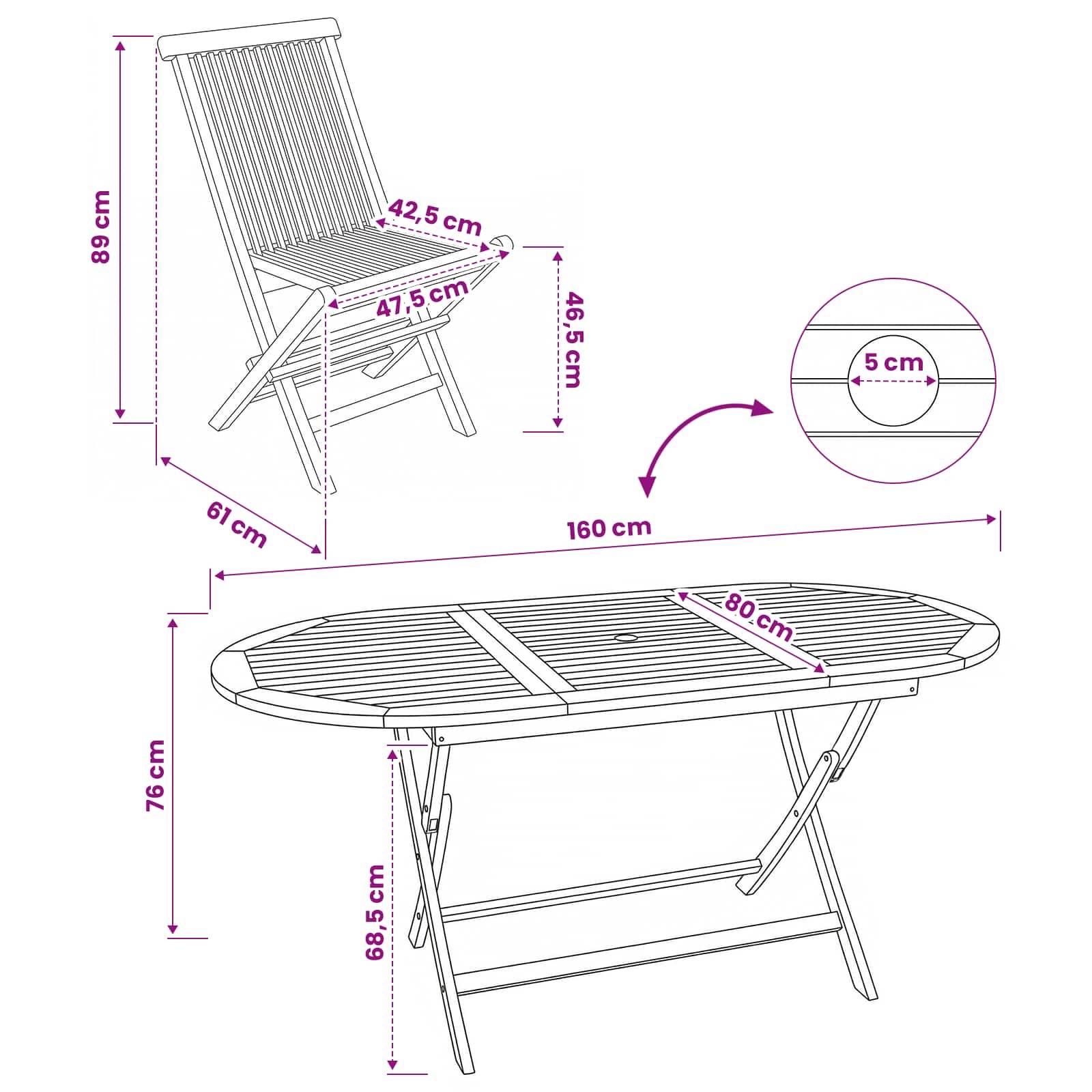 vidaXL Gartenmöbel Set 9 Stk. Natur Massivholz Teak