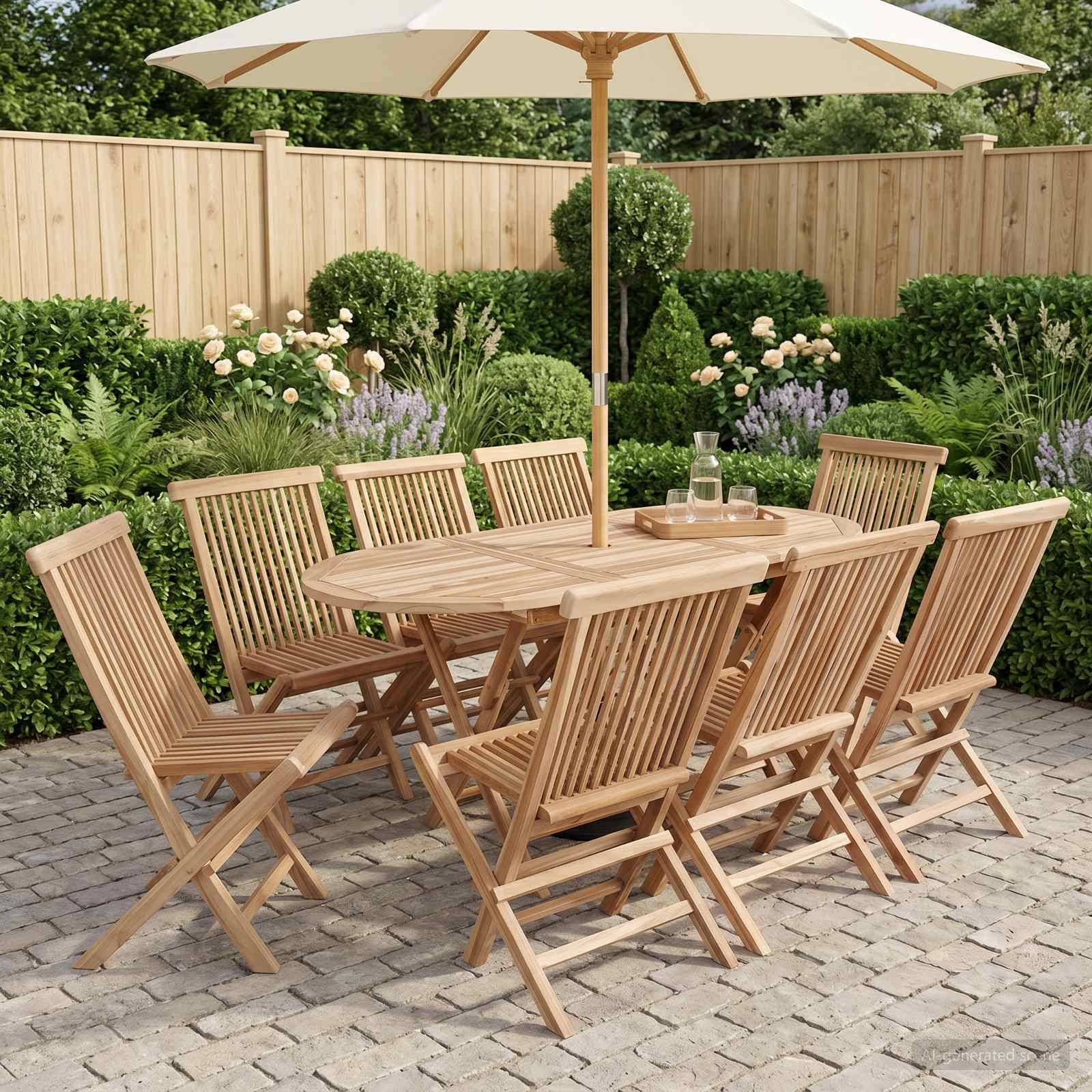 vidaXL Gartenmöbel Set 9 Stk. Natur Massivholz Teak