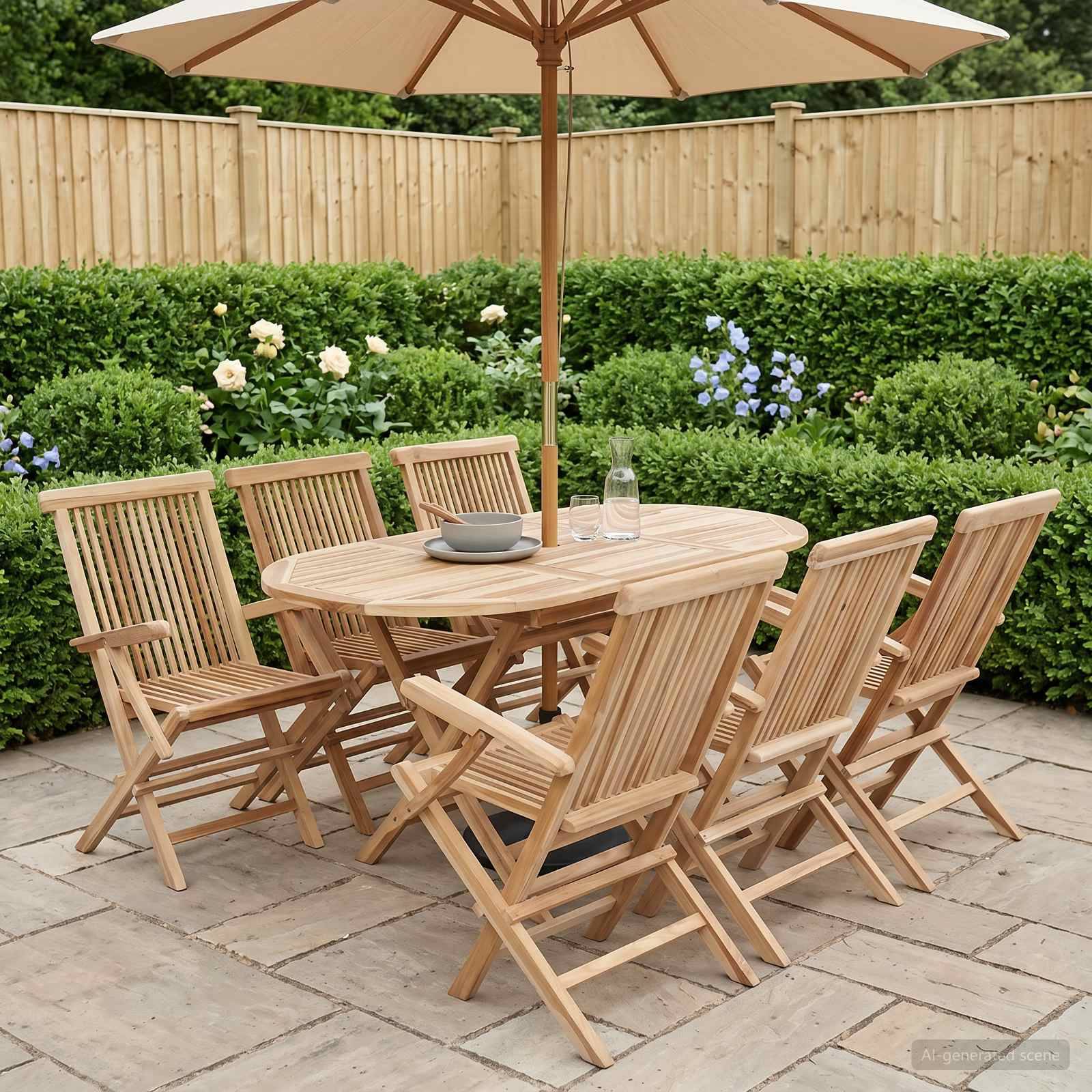 vidaXL Gartenmöbel Set 7 Stk. Natur Massivholz Teak
