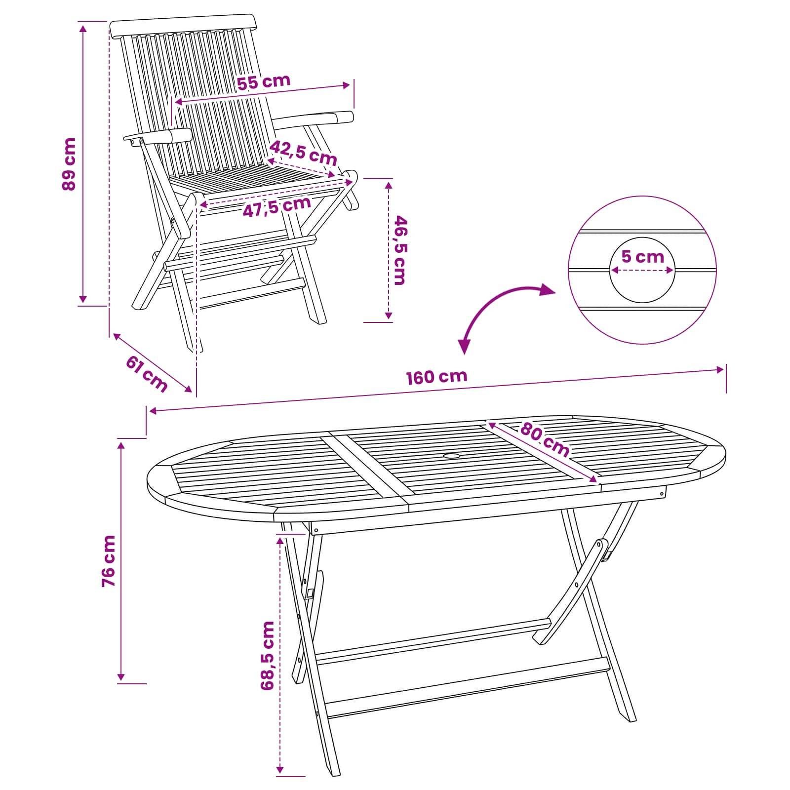 vidaXL Gartenmöbel Set 7 Stk. Natur Massivholz Teak