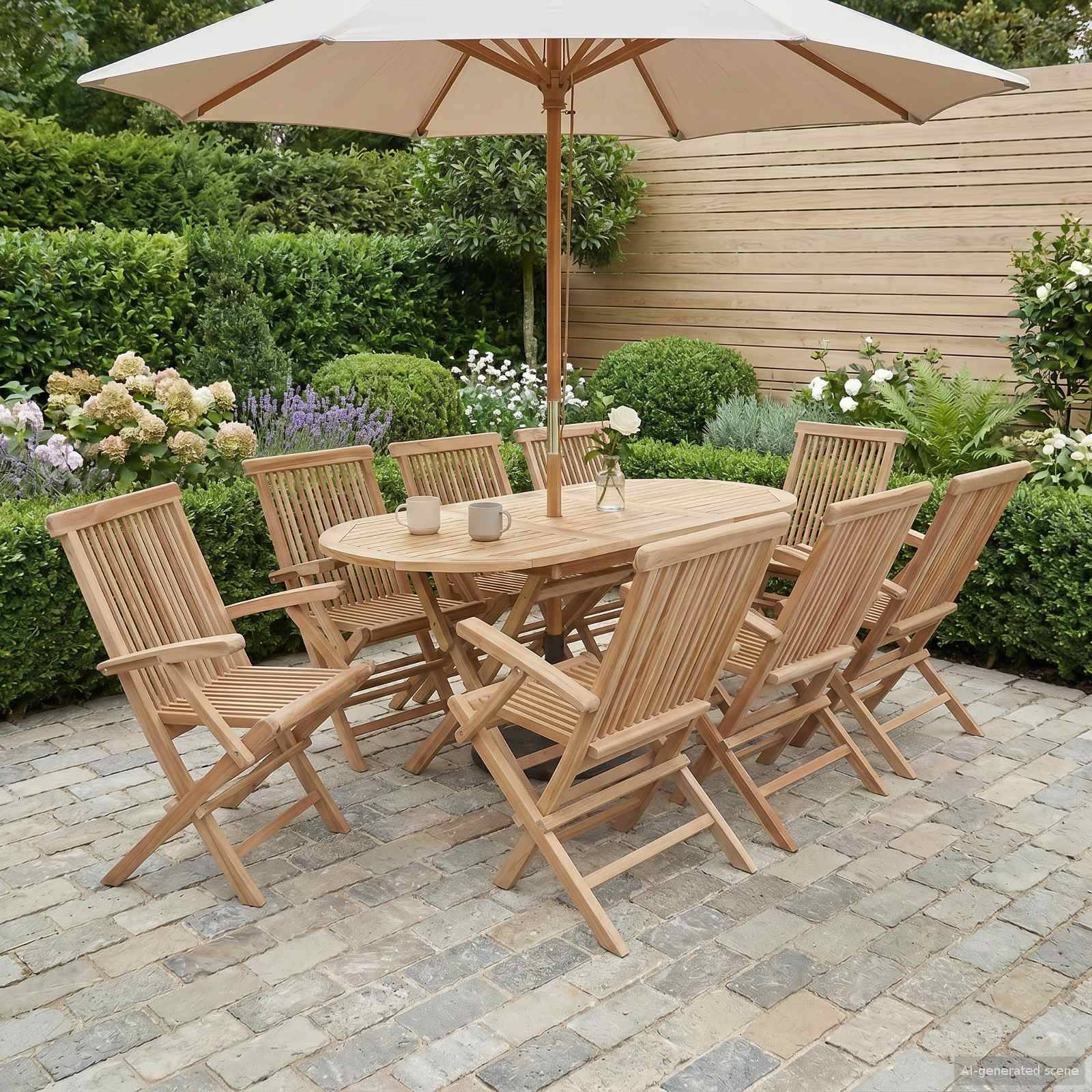 vidaXL Gartenmöbel Set 9 Stk. Natur Massivholz Teak