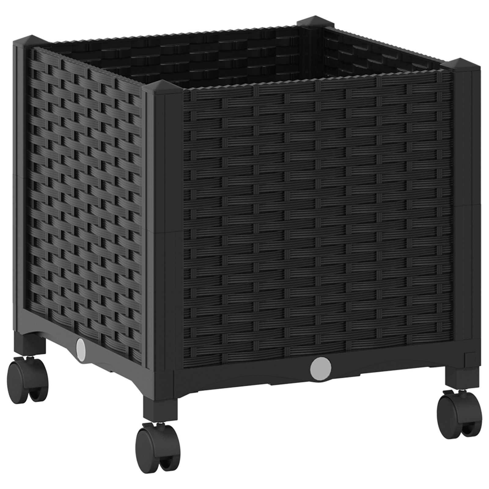 vidaXL Gartenpflanzer mit Rädern Schwarz 40 x 40 x 44 cm PP
