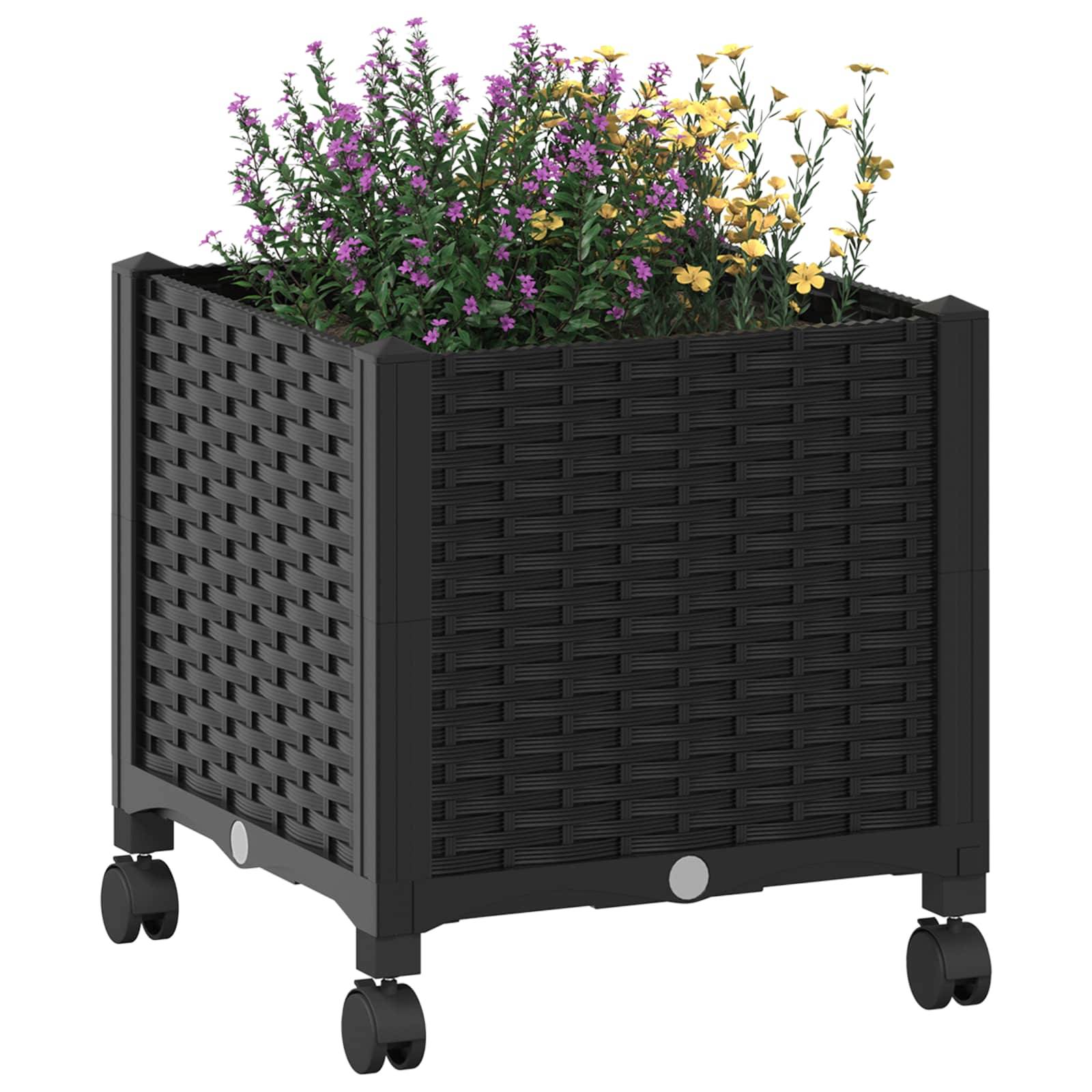 vidaXL Gartenpflanzer mit Rädern Schwarz 40 x 40 x 44 cm PP