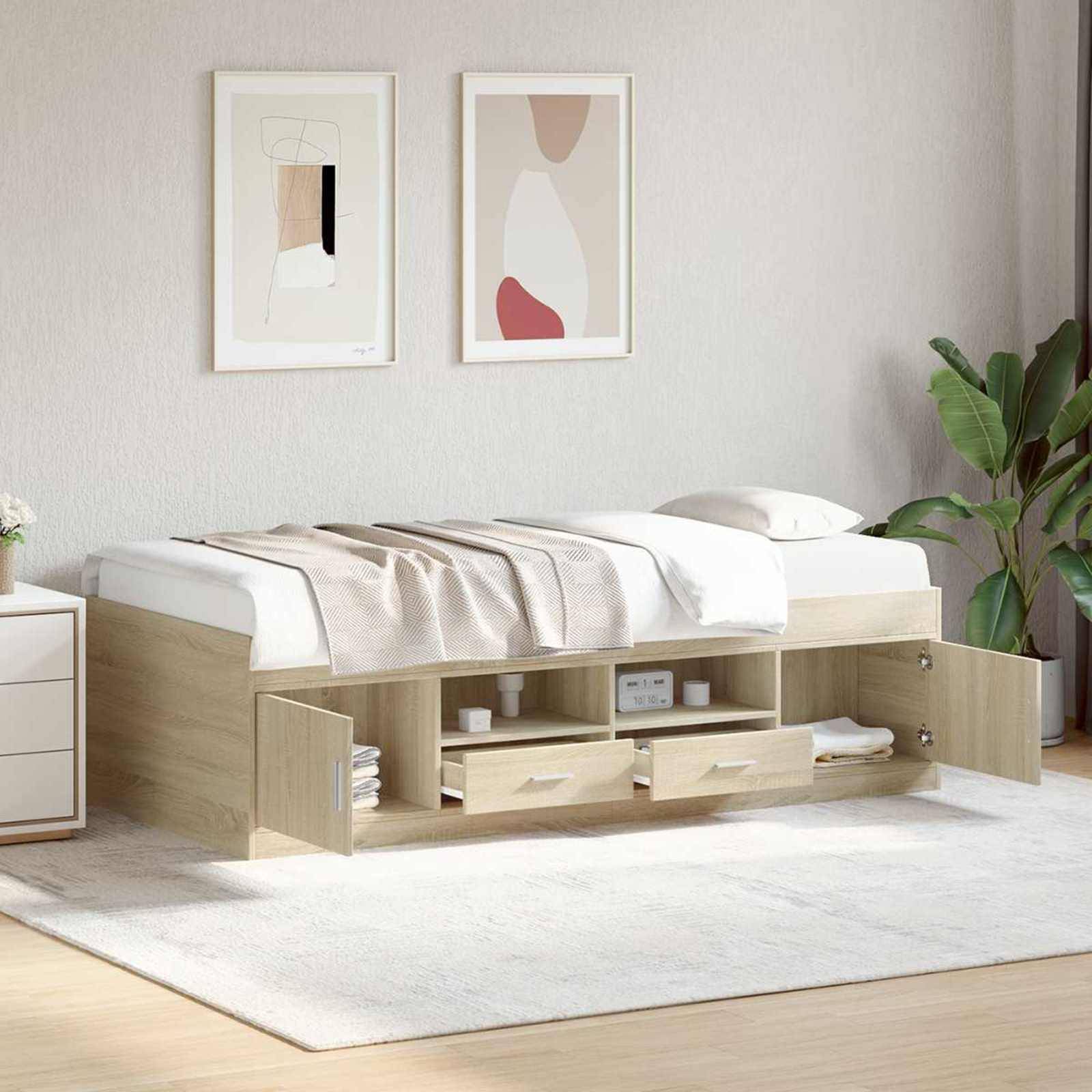vidaXL Bettgestell mit Stauraum Sonoma-Eiche 80 x 200 cm Holzwerkstoff