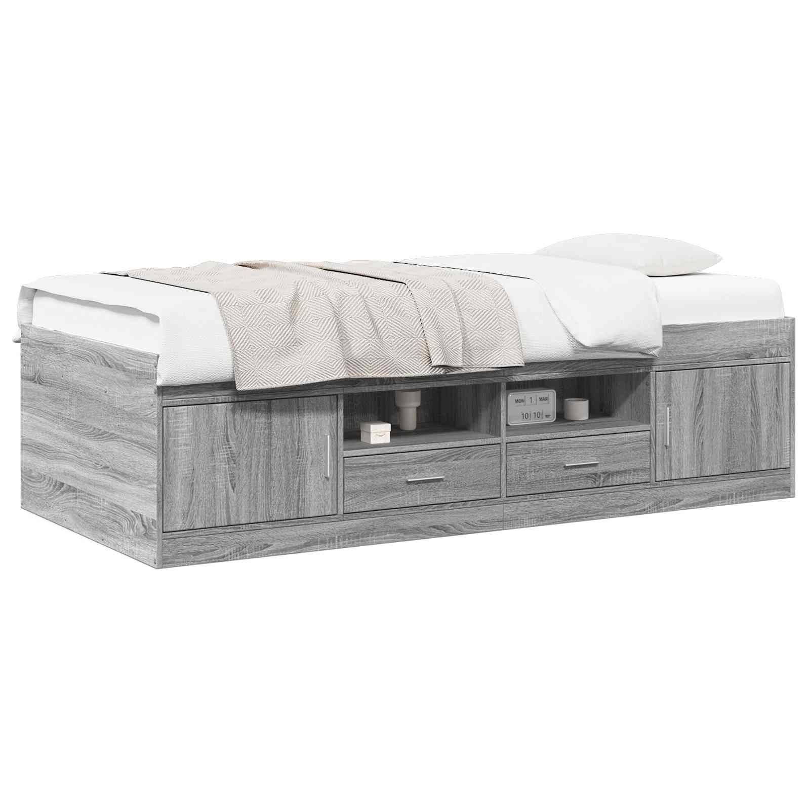 vidaXL Bettgestell mit Stauraum Grau Sonoma 80 x 200 cm Holzwerkstoff