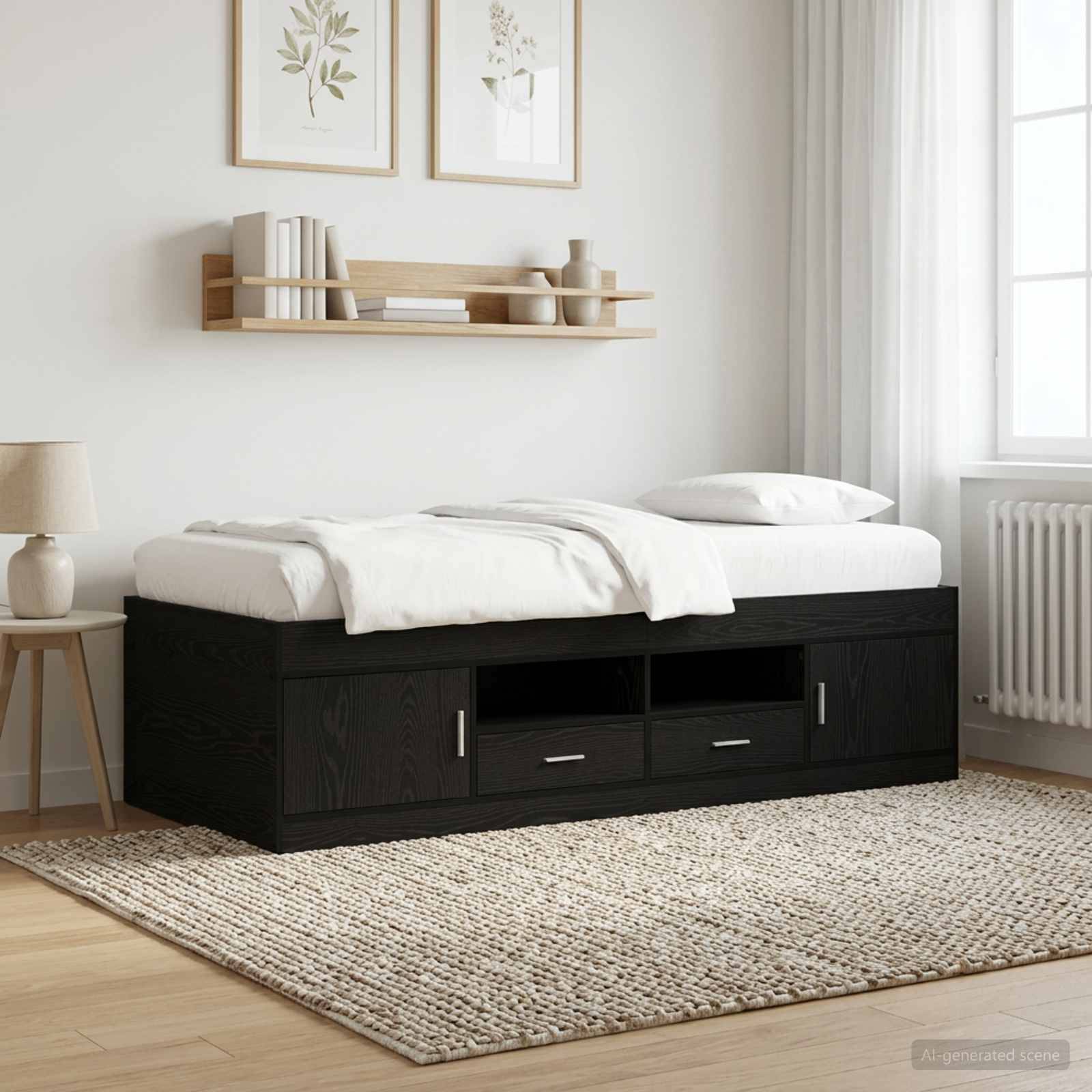 vidaXL Bettgestell mit Stauraum mit Regal Schwarze Eiche 80 x 200 cm