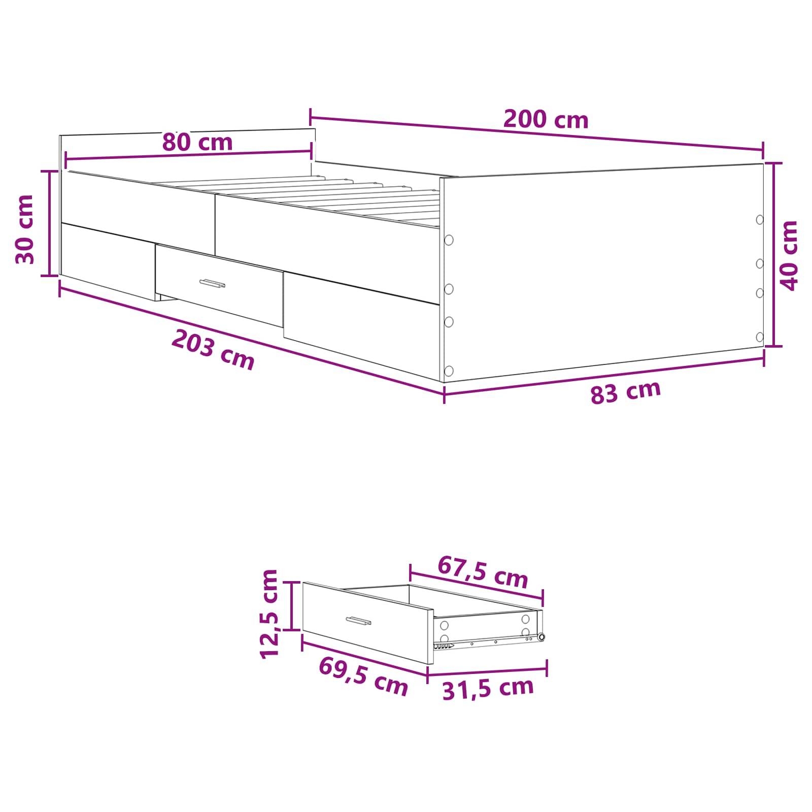 vidaXL Bettgestell mit Stauraum Weiß 80 x 200 cm Holzwerkstoff