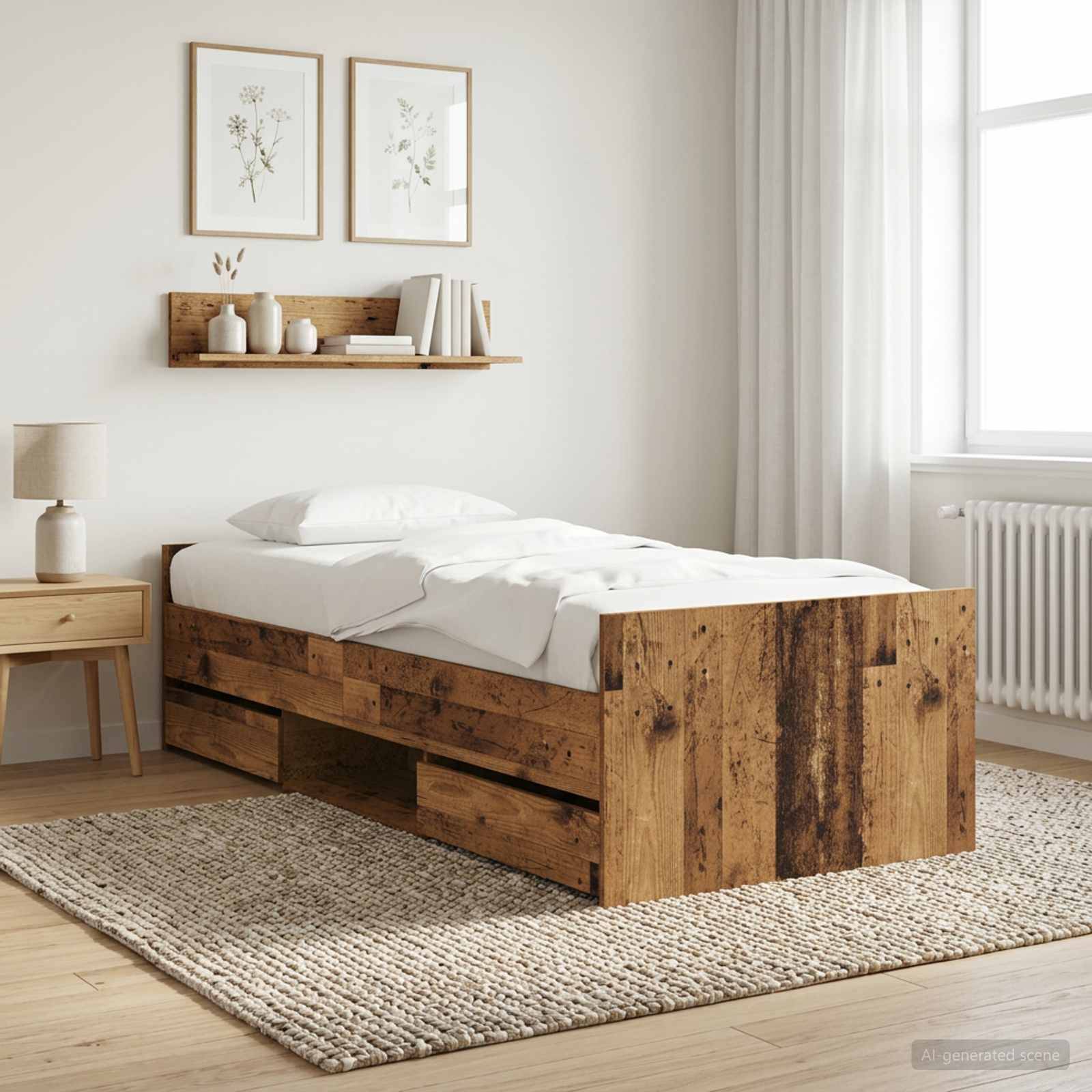 vidaXL Bettrahmen mit Schubladen mit Kopfteil Altholz Holzwerkstoff