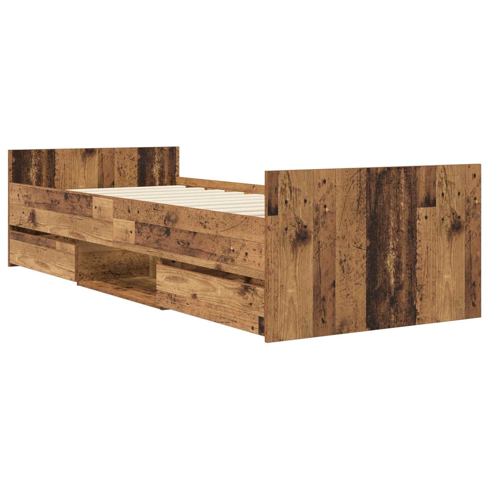 vidaXL Bettrahmen mit Schubladen mit Kopfteil Altholz Holzwerkstoff
