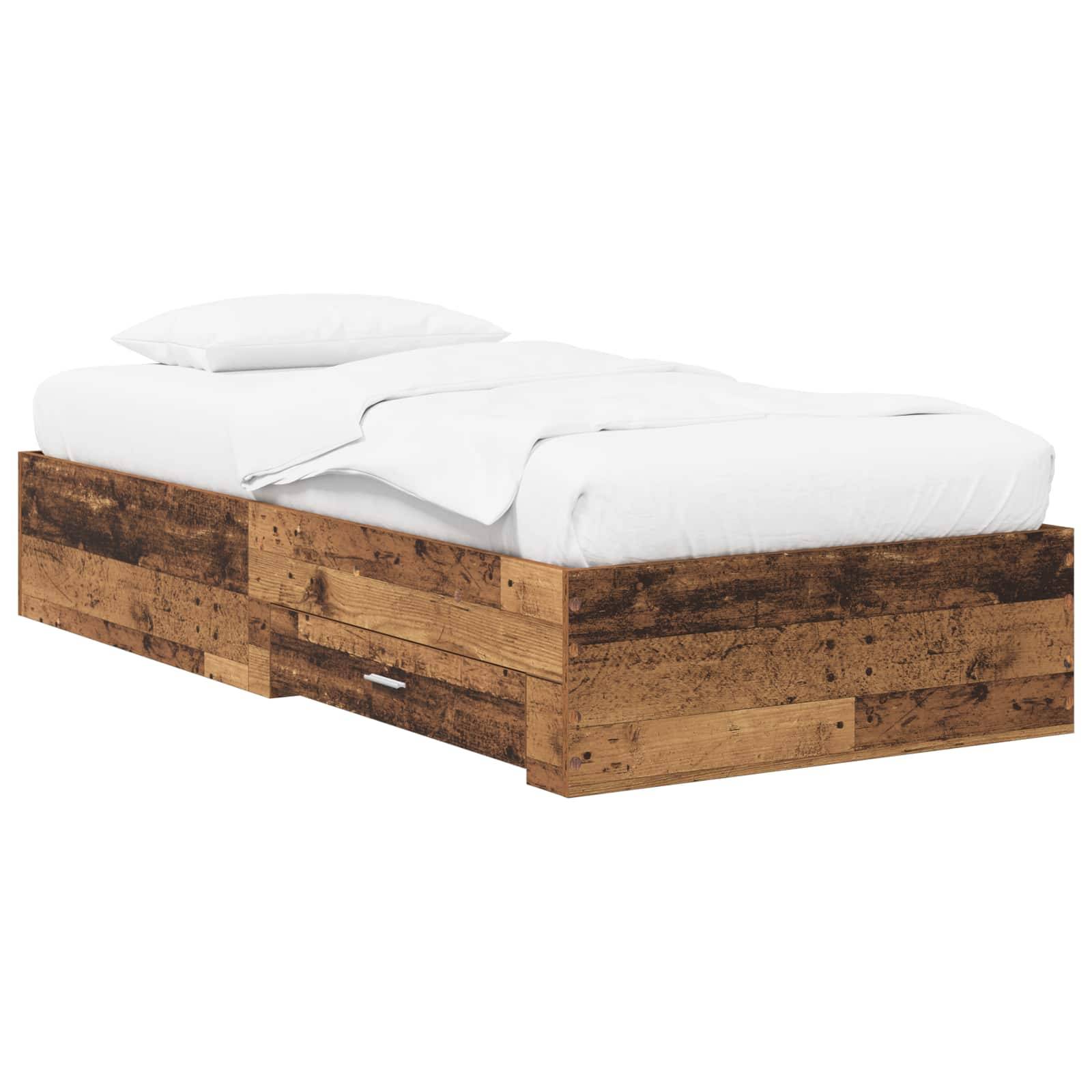 vidaXL Bettrahmen mit Schubladen mit Speicher Altholz Holzwerkstoff
