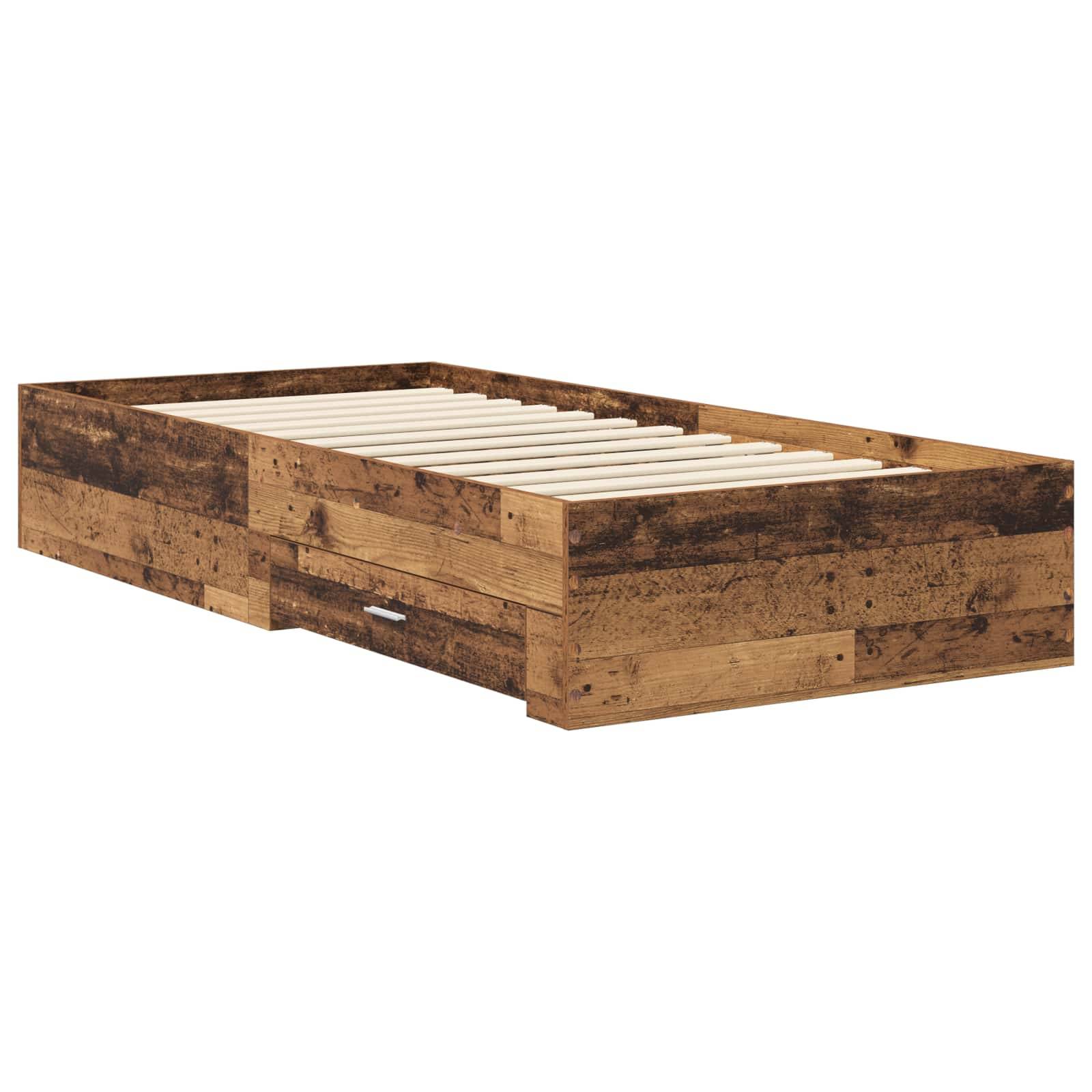 vidaXL Bettrahmen mit Schubladen mit Speicher Altholz Holzwerkstoff