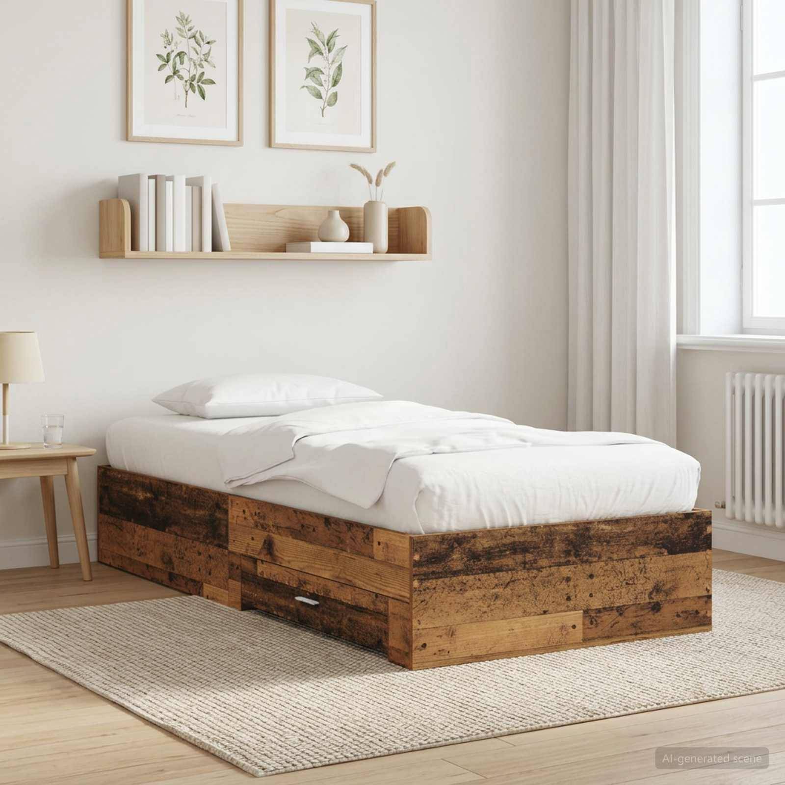 vidaXL Bettrahmen mit Schubladen mit Speicher Altholz Holzwerkstoff